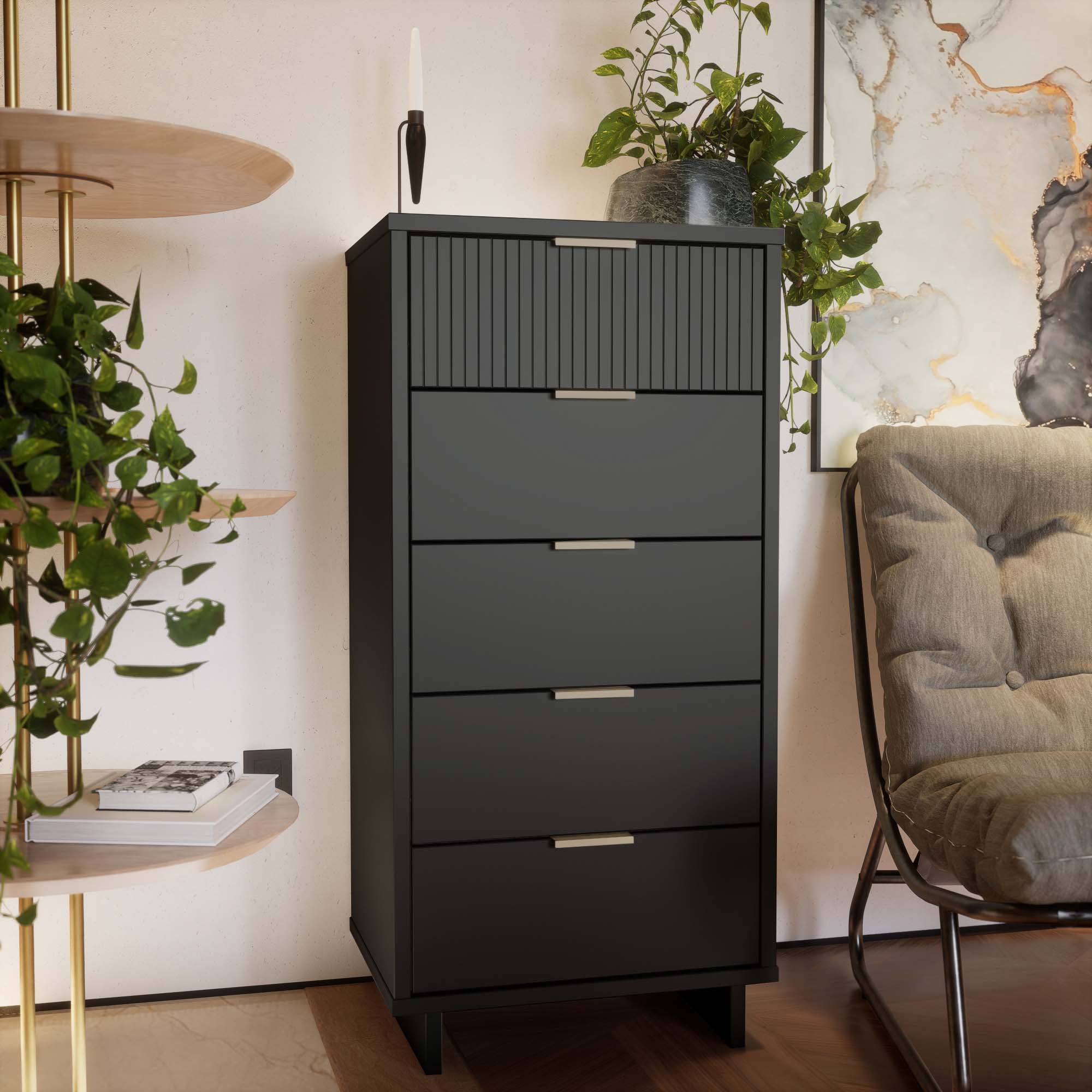 Granville W23.62-inch Tall Narrow Wood Dresser w/5 Full Extension Drawers