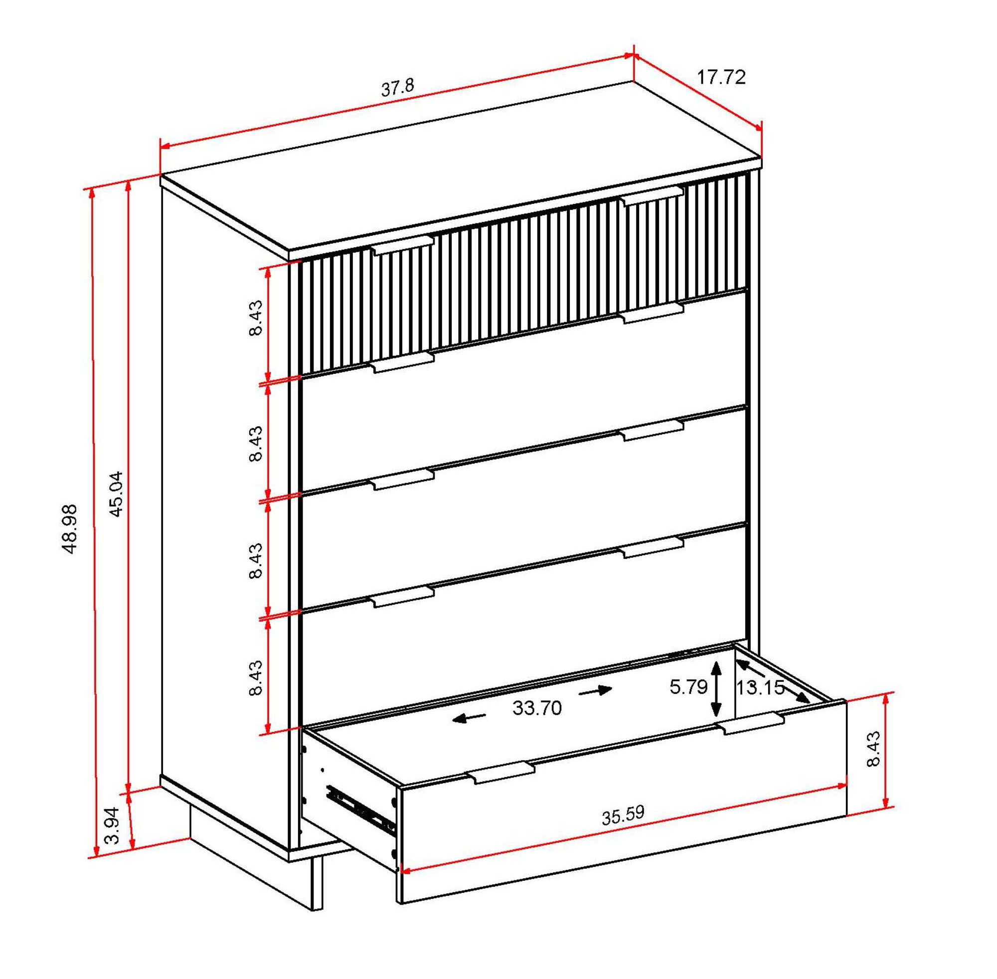 Granville 45.27-inch Tall Wood Dresser w/5 Drawers 