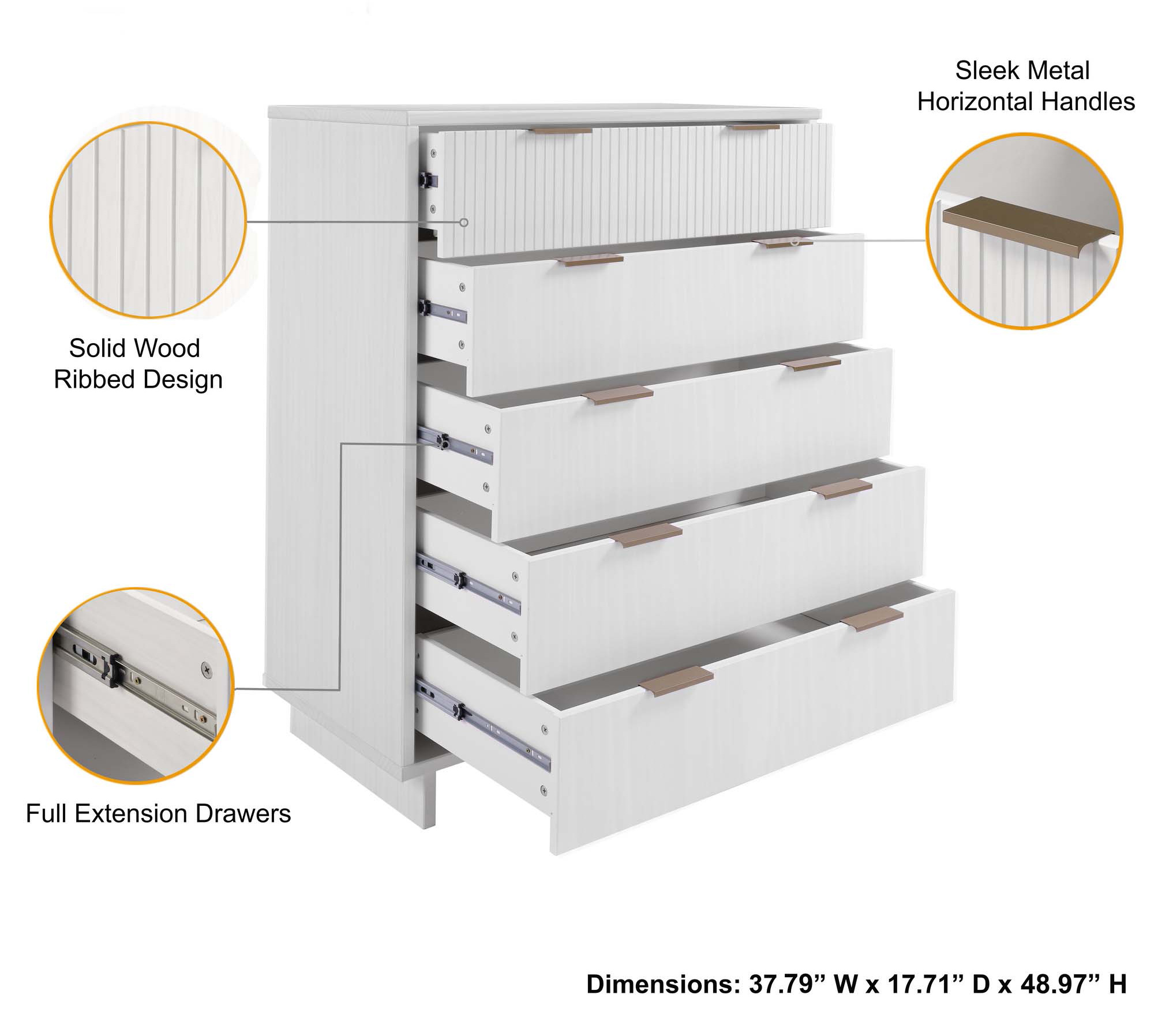 Granville 45.27-inch w/5 Full Extension Drawers 