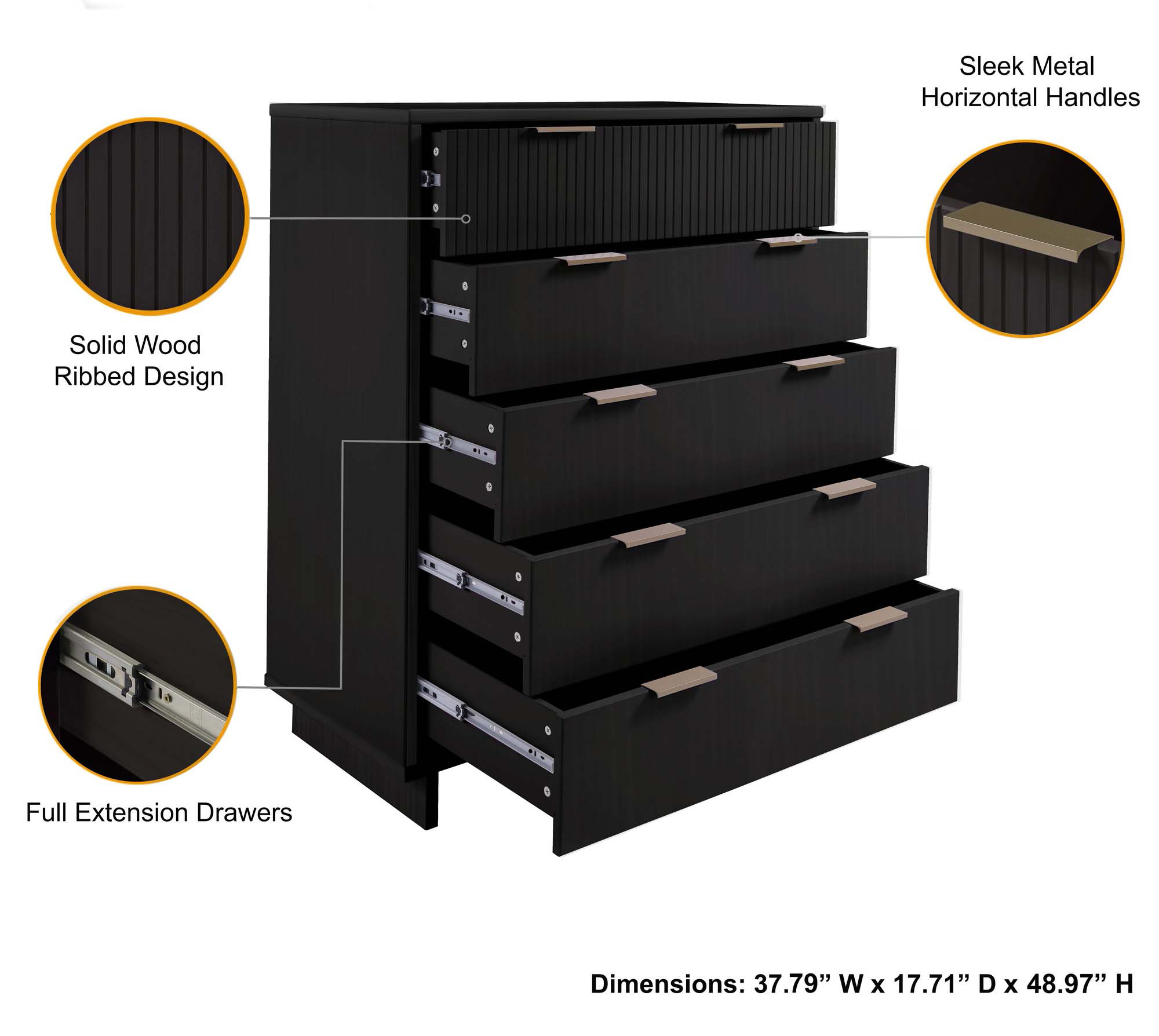 Granville 45.27-inch Dresser w/5 Full Extension Drawers