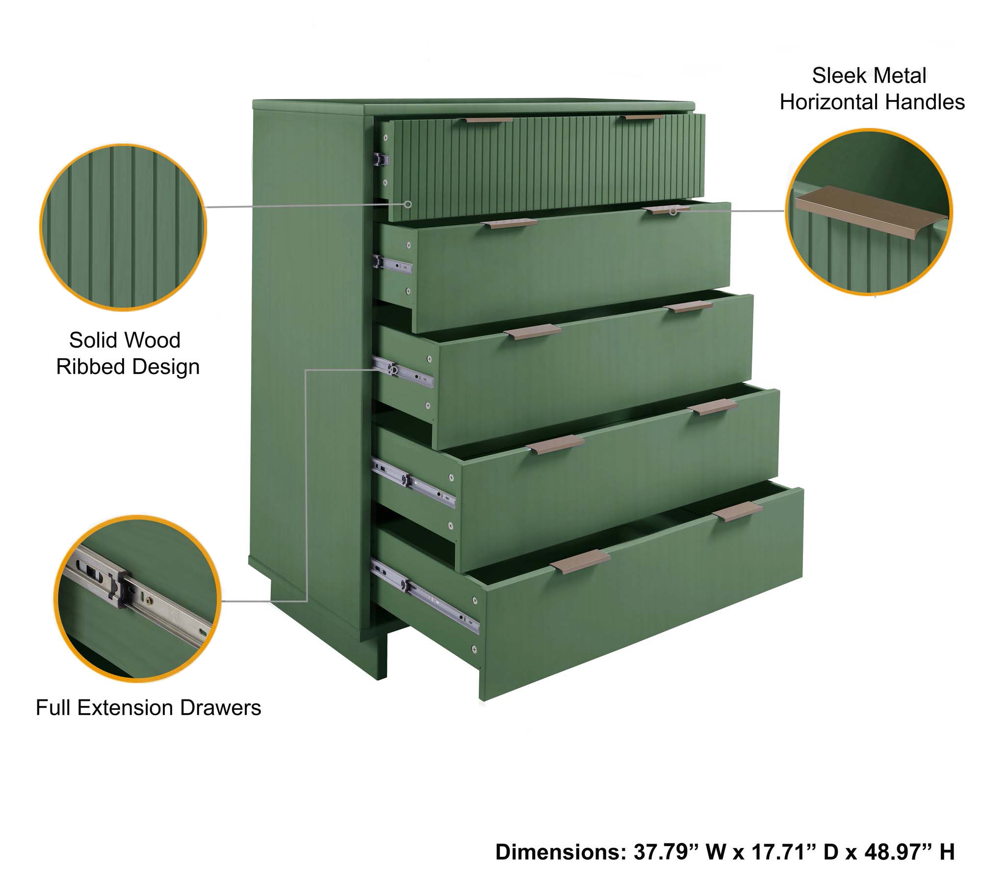 Granville 45.27-inch Tall Wood Dresser w/5 Full Extension Drawers