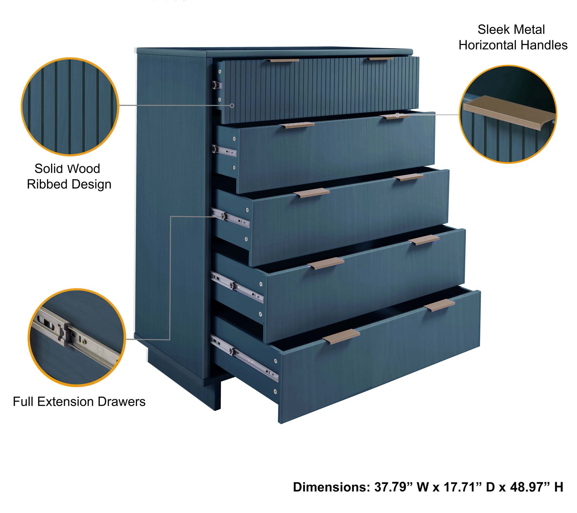 Granville 45.27-inch Tall Wood Dresser w/5 Full Extension Drawers