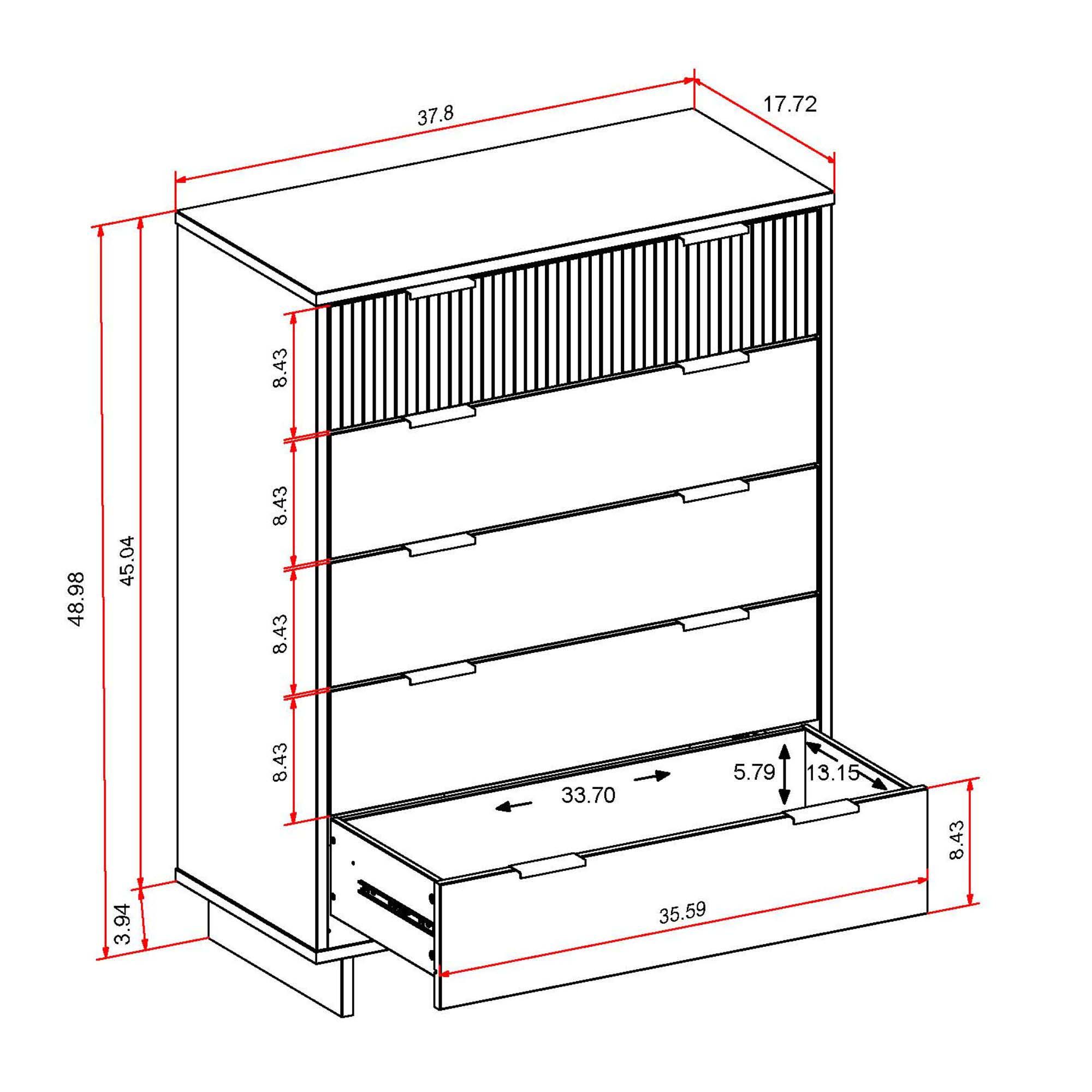Granville 45.27-inch Tall Wood Dresser w/5 Full Extension Drawers