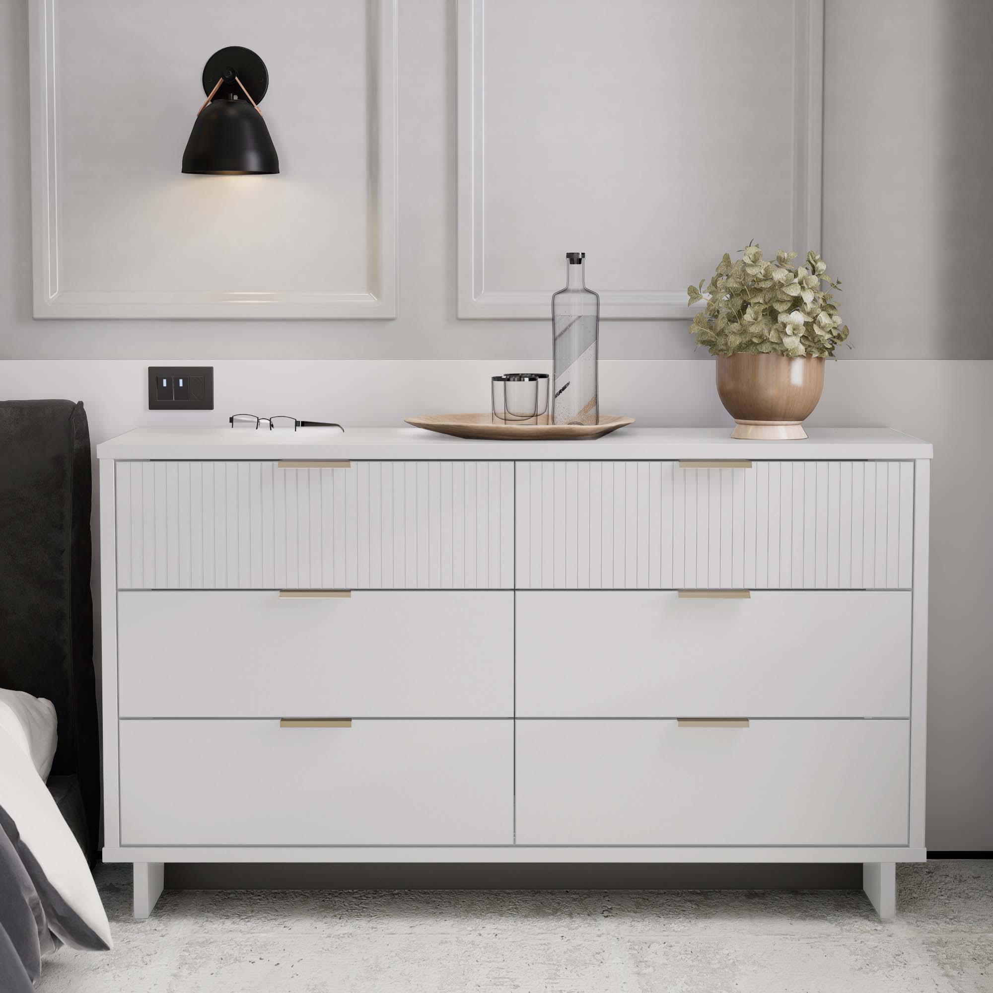 Granville 55.07-inch Wide Wood Double Dresser w/6 Full Extension Drawers