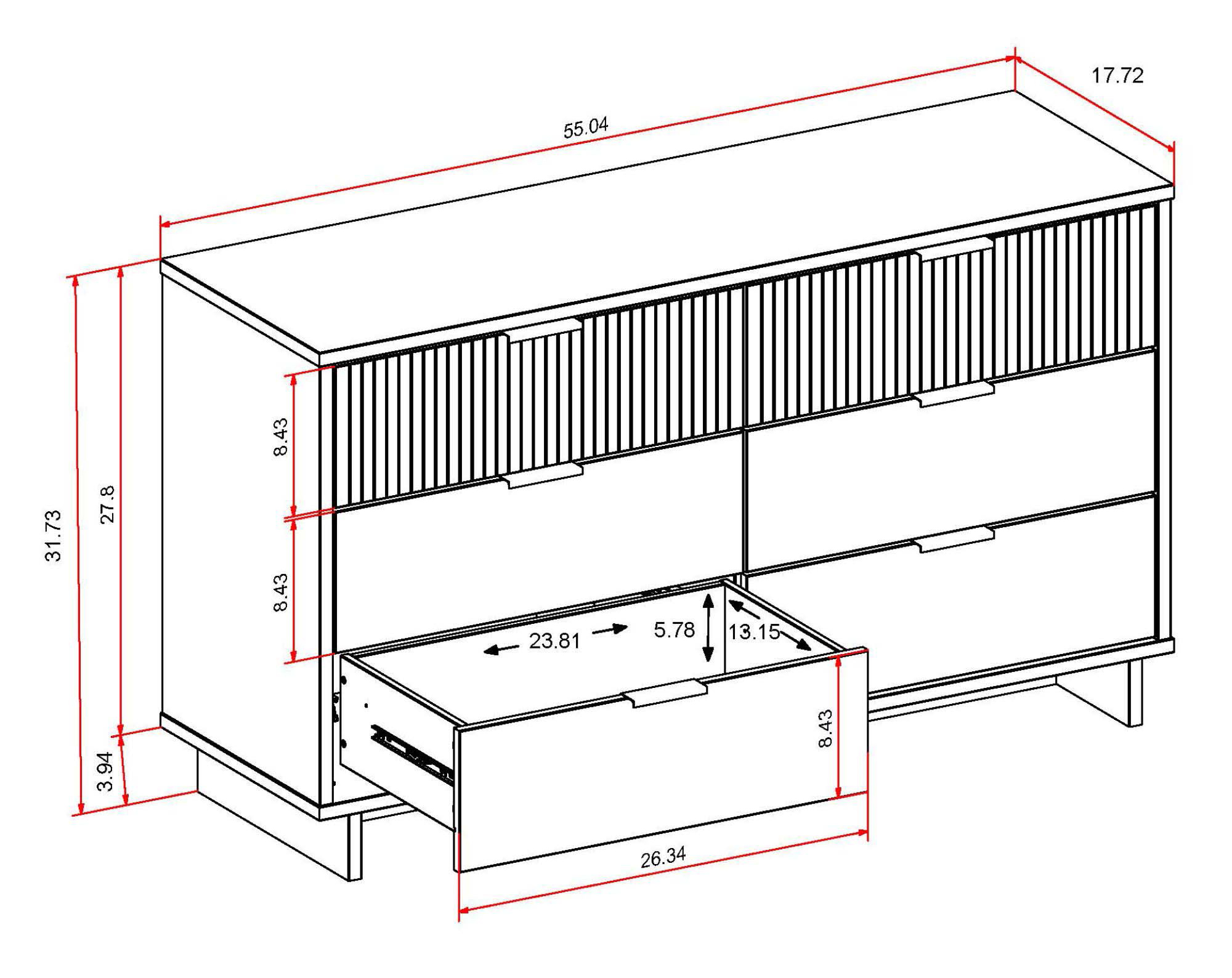 Granville 55.07-inch Wide Wood Double Dresser w/6 Full Extension Drawers