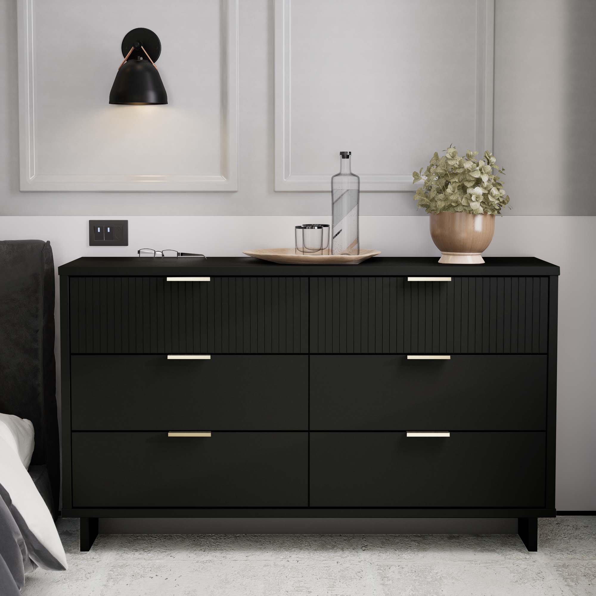 Granville 55.07-inch Wide Wood Double Dresser w/6 Full Extension Drawers