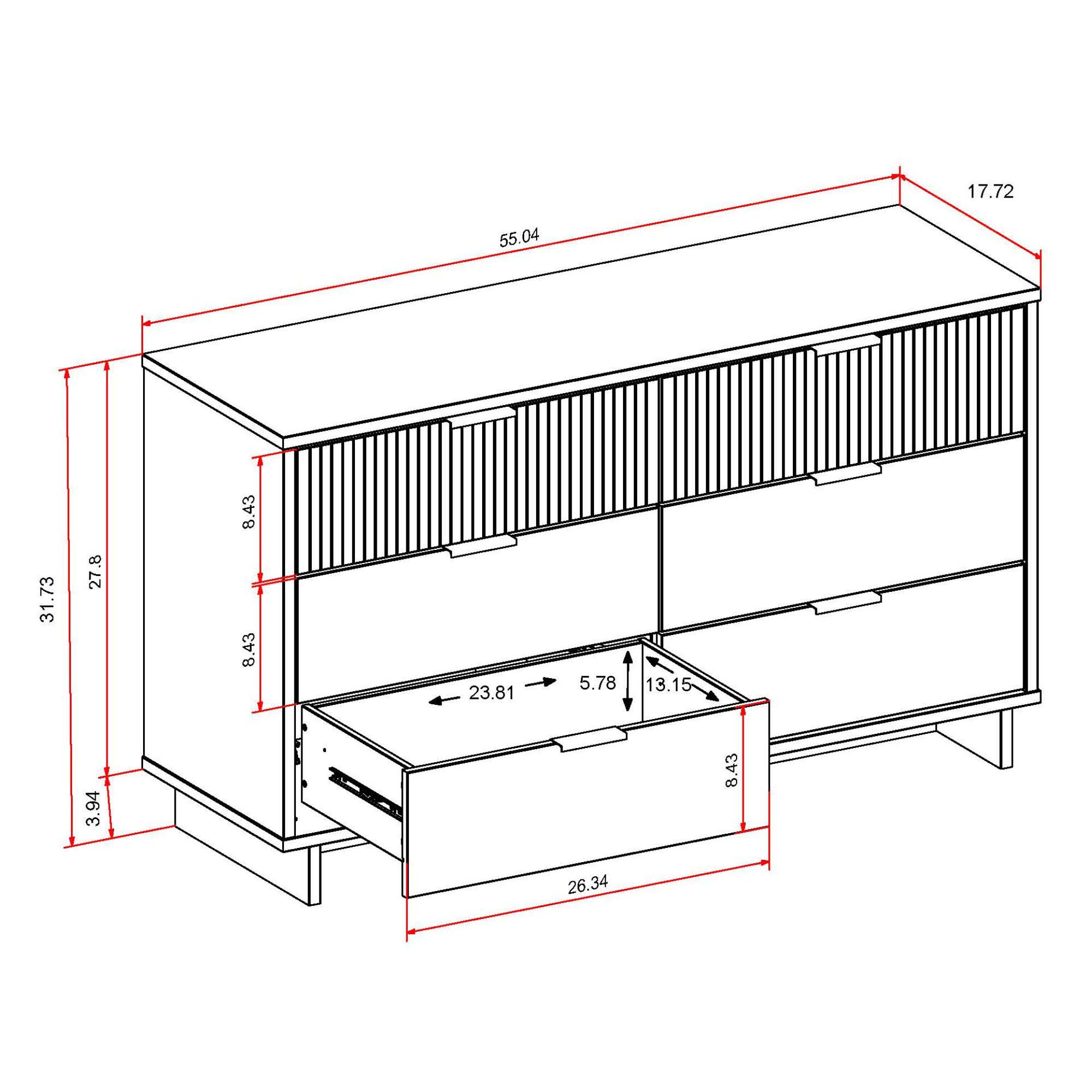 Granville 55.07-inch Wide Wood Double Dresser w/6 Full Extension Drawers