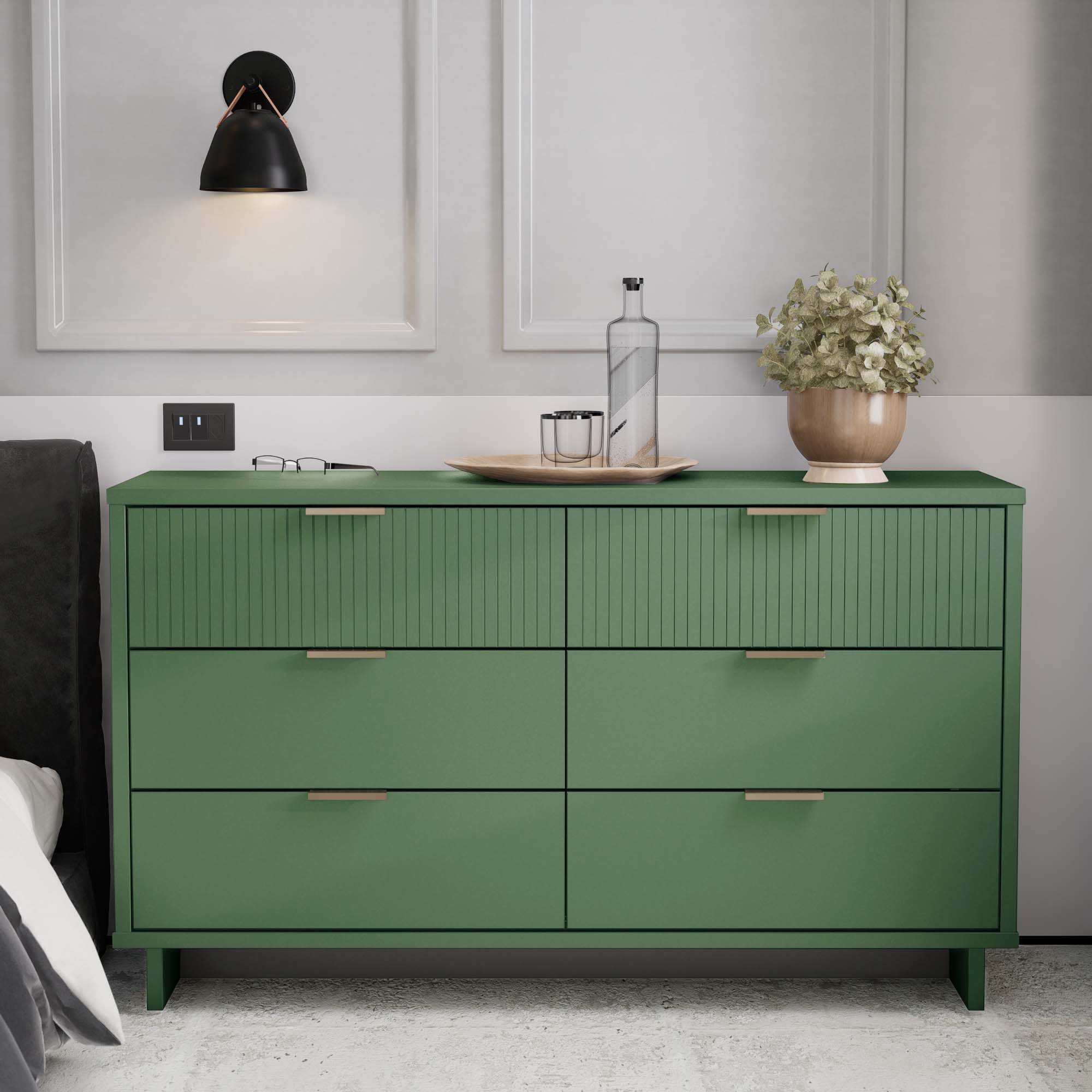Granville 55.07-inch Wide Wood Double Dresser w/6 Full Extension Drawers