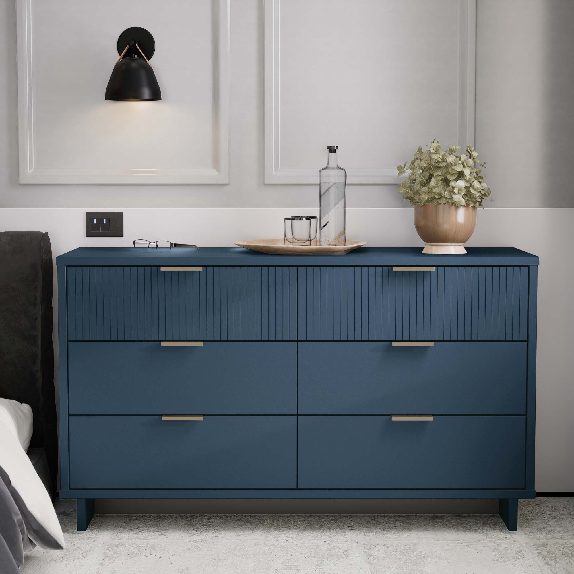 Granville 55.07-inch Wide Wood Double Dresser w/6 Full Extension Drawers