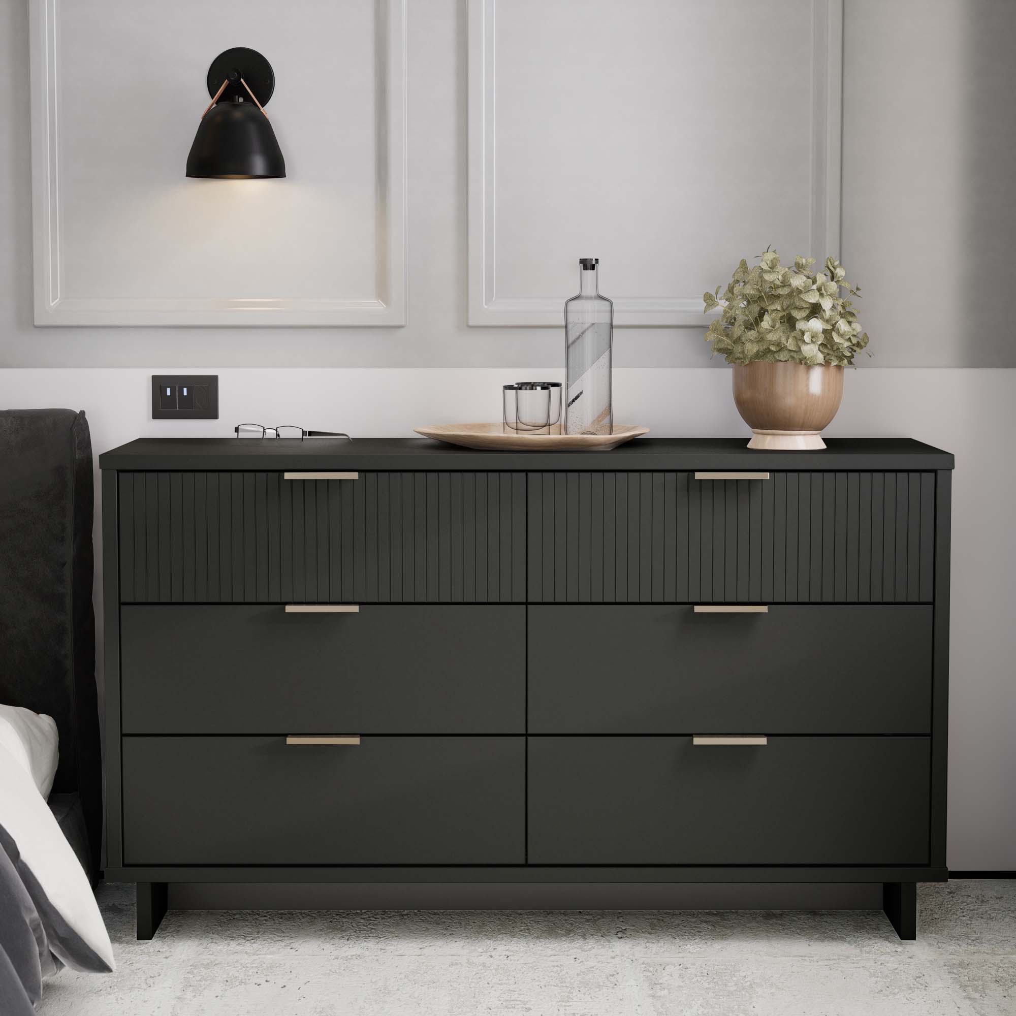 Granville 55.07-inch Wide Wood Double Dresser w/6 Full Extension Drawers