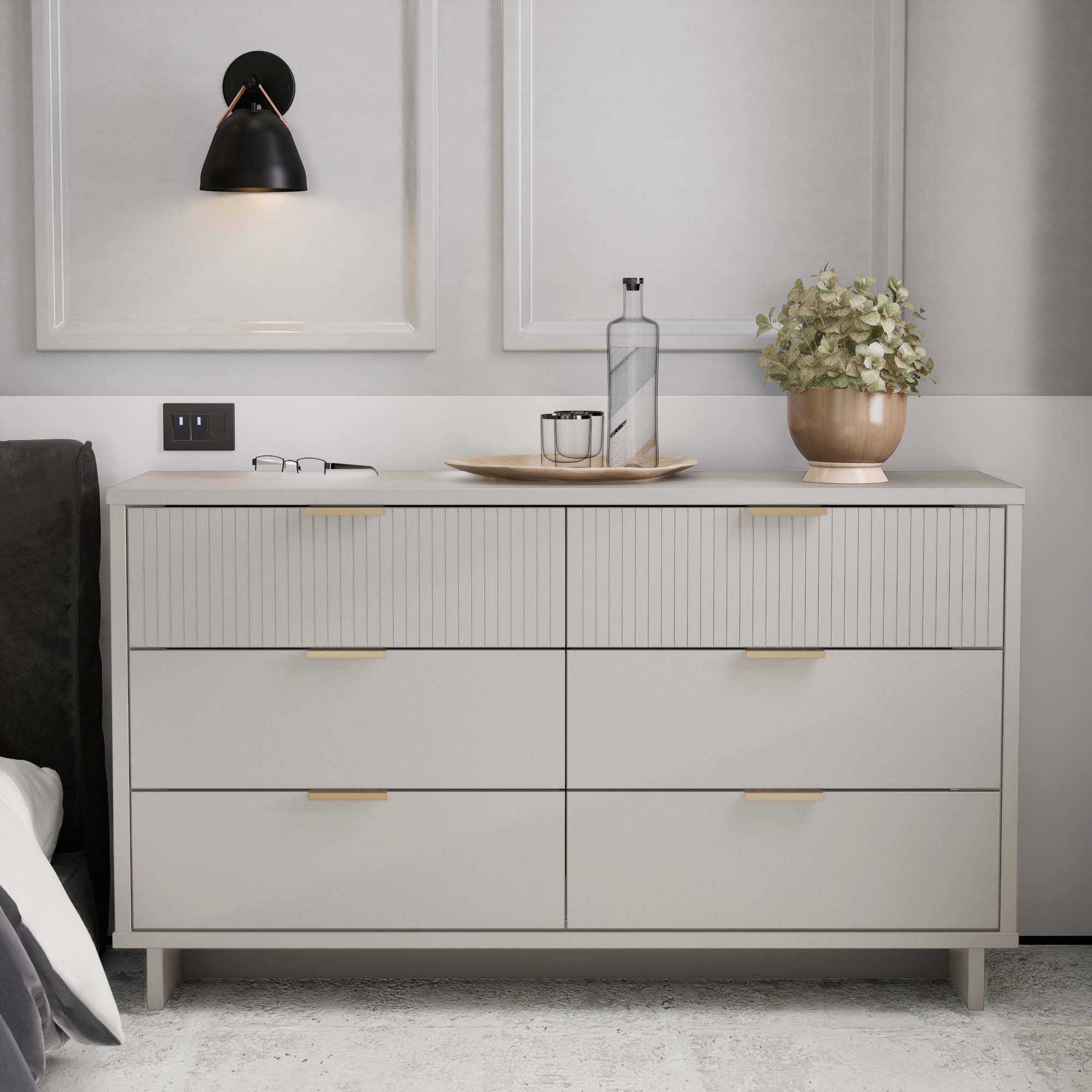 Granville 55.07-inch Wide Wood Double Dresser w/6 Full Extension Drawers