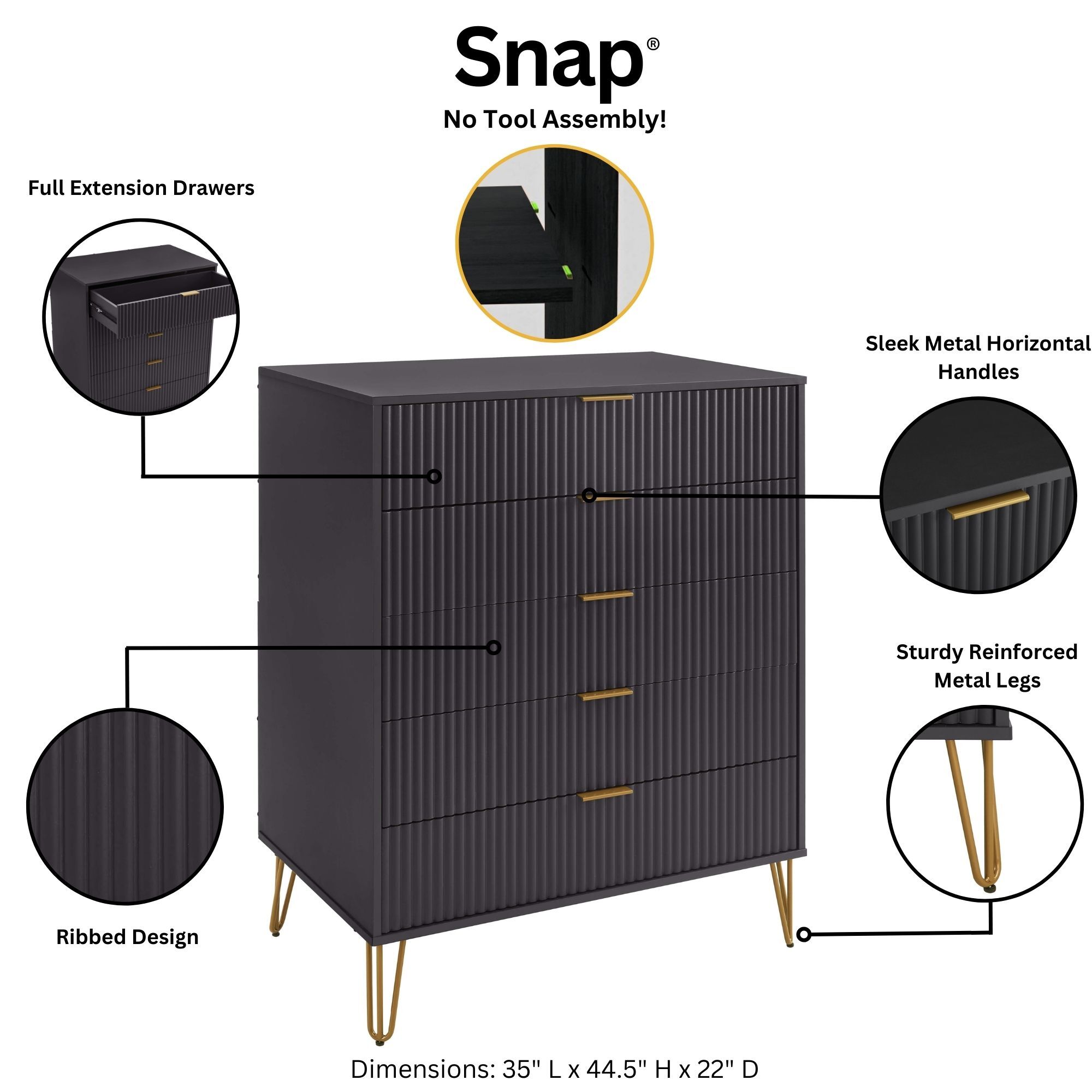 DUMBO 5-Drawer Tall MDF Dresser