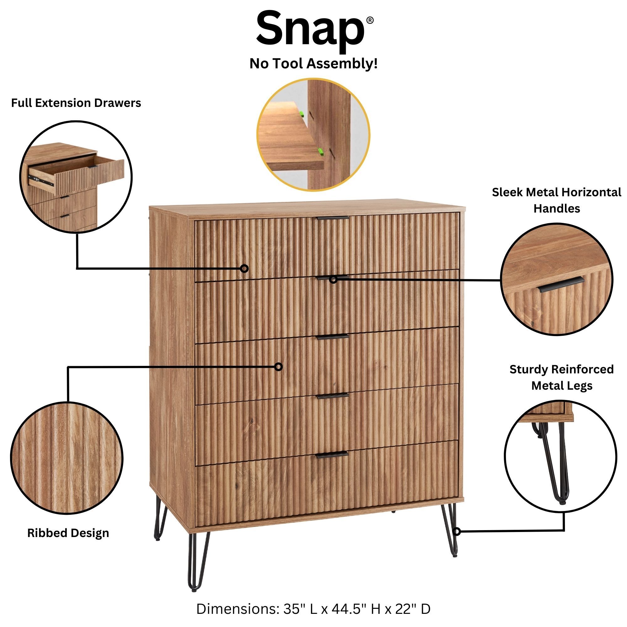 DUMBO 5-Drawer Tall MDF Dresser