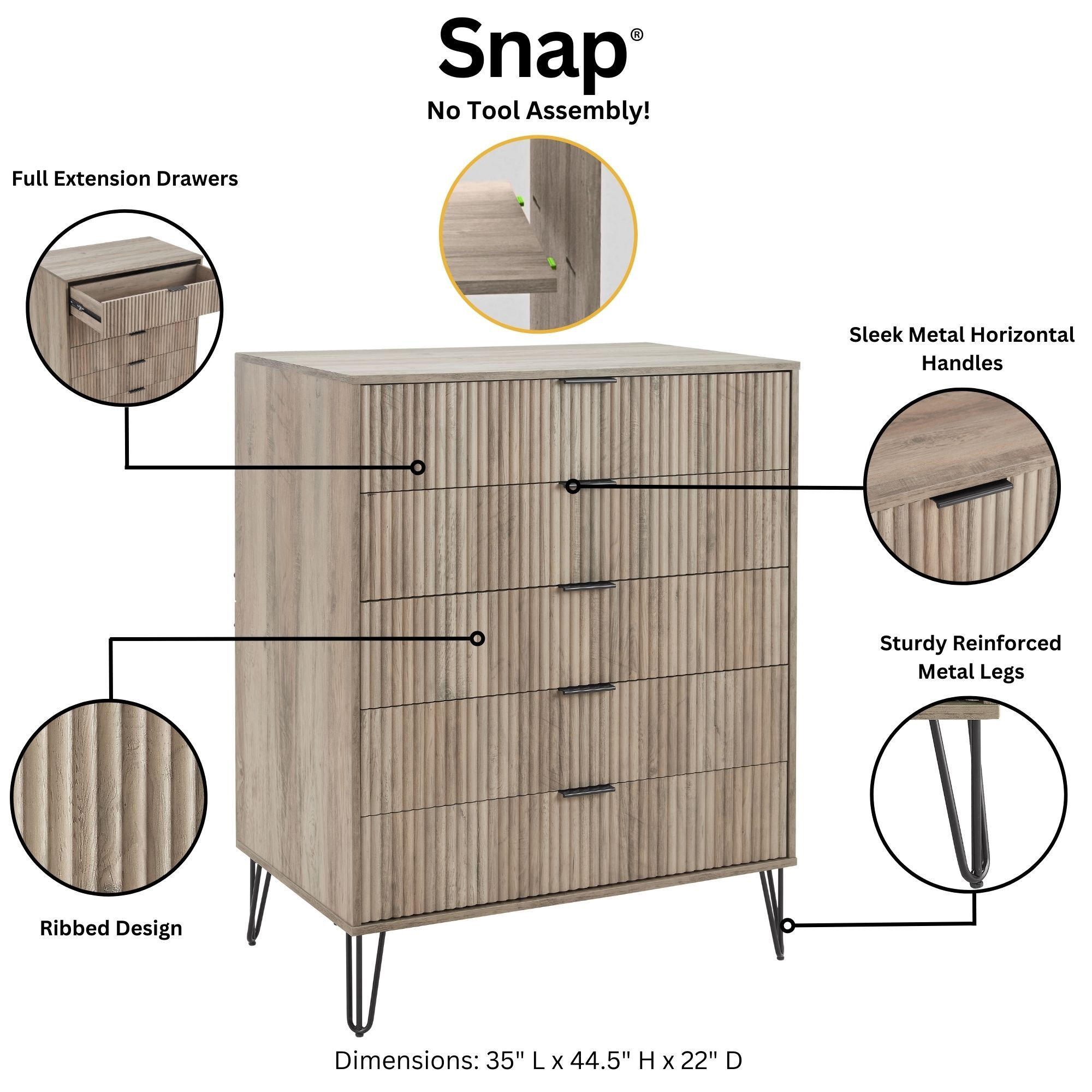 DUMBO 5-Drawer Tall MDF Dresser