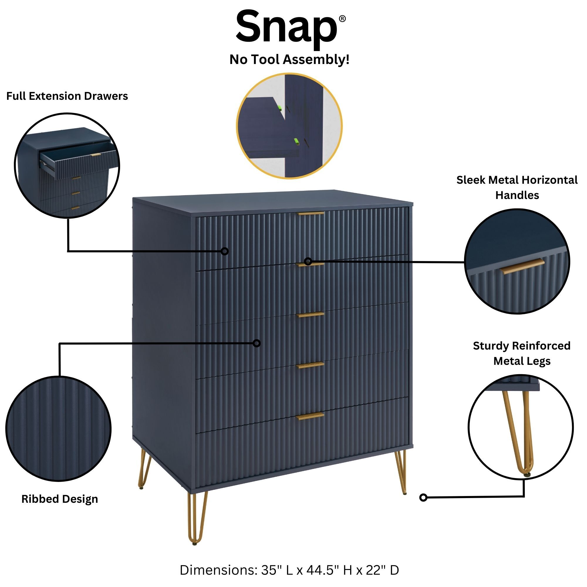 DUMBO 5-Drawer Tall MDF Dresser