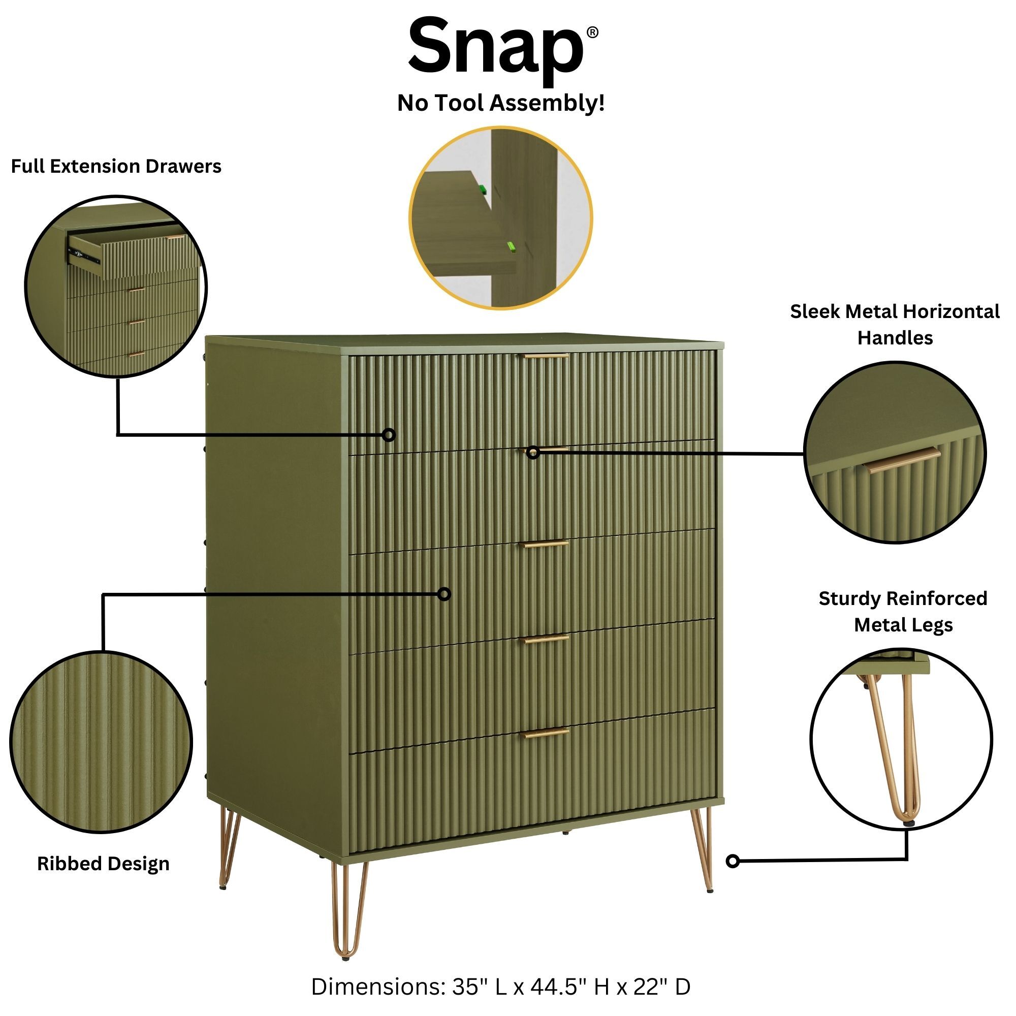 DUMBO 5-Drawer Tall MDF Dresser