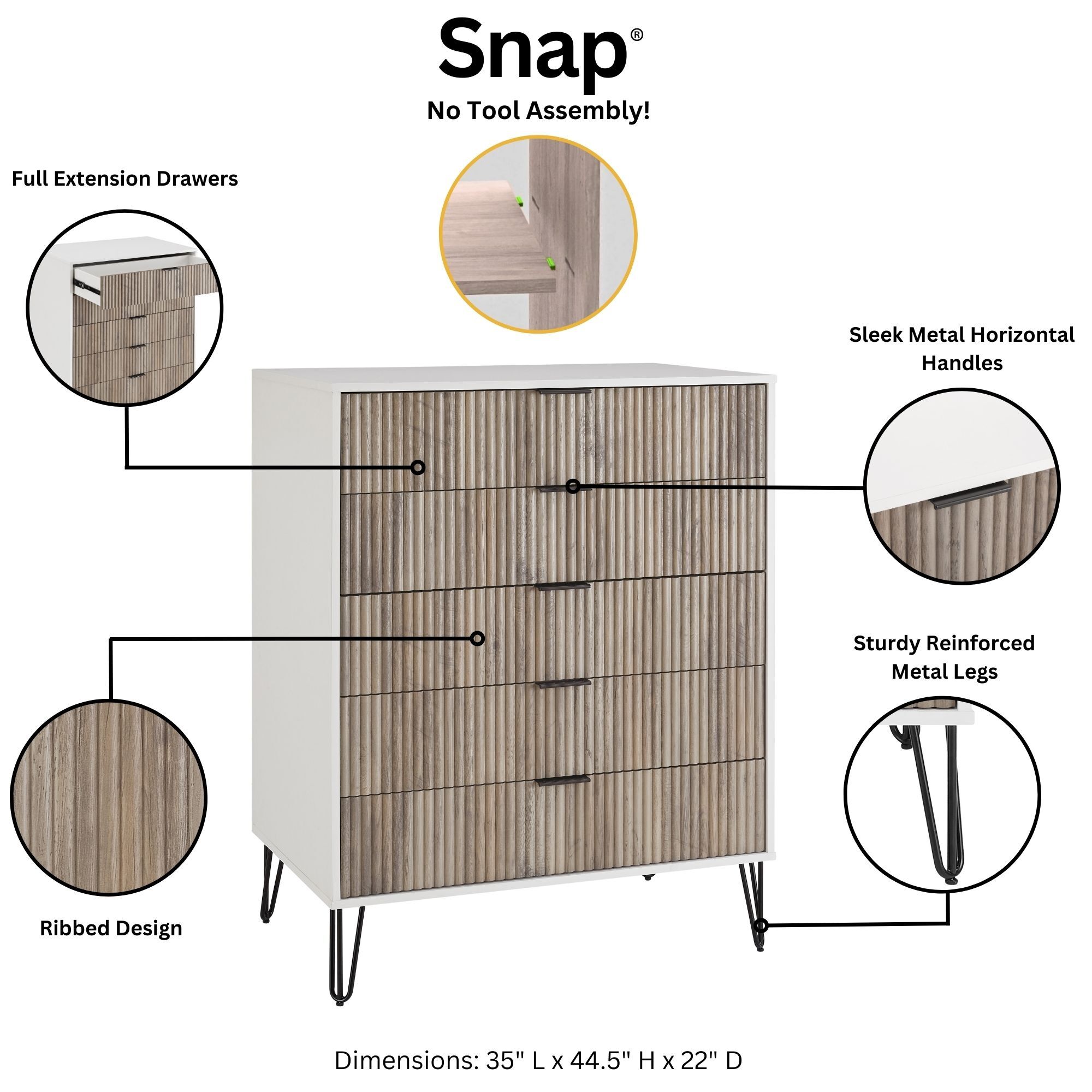 DUMBO 5-Drawer Tall MDF Dresser