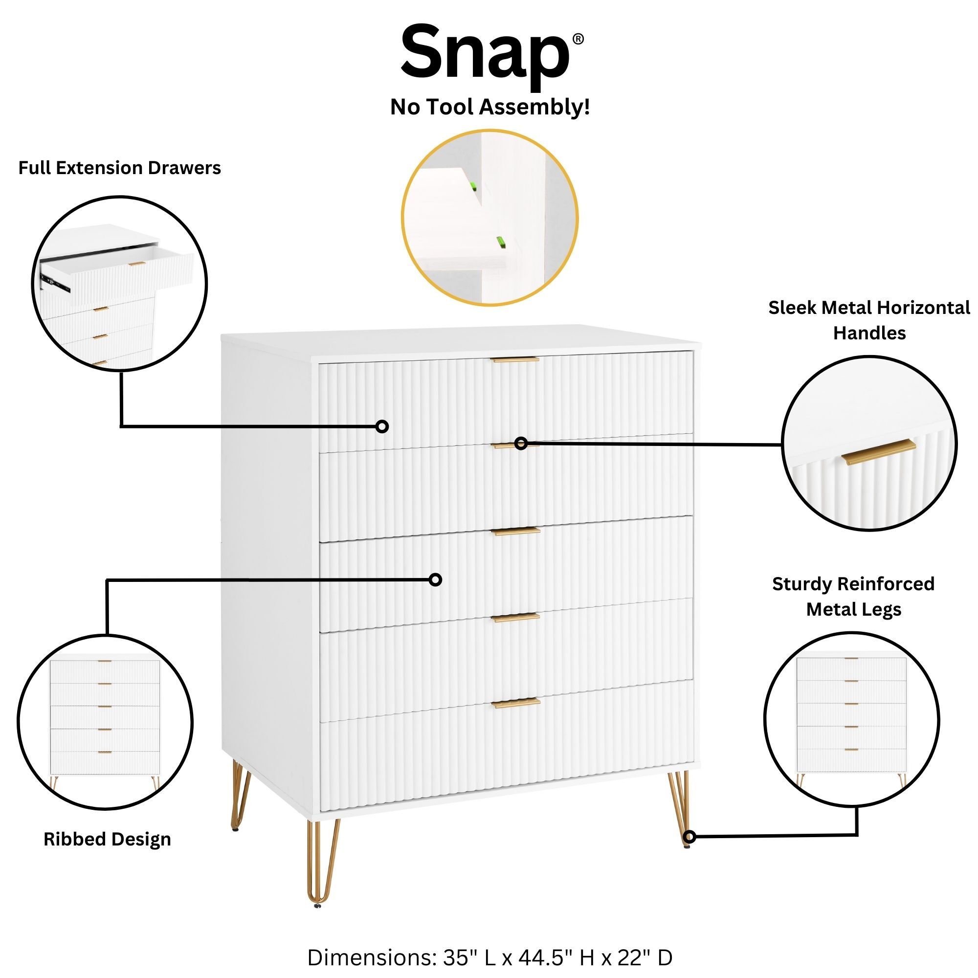 DUMBO 5-Drawer Tall MDF Dresser