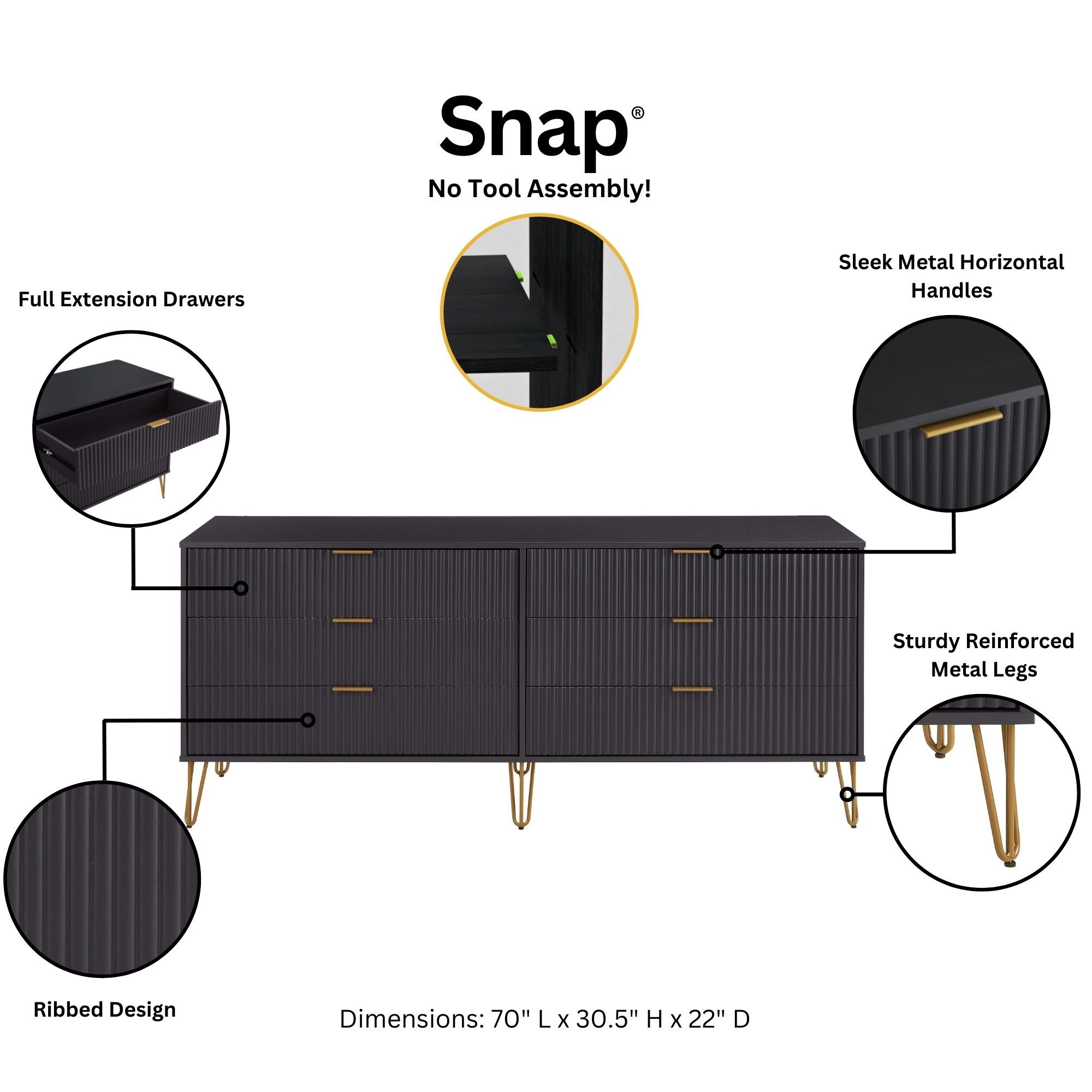 DUMBO 6-Drawer Low MDF Double Dresser