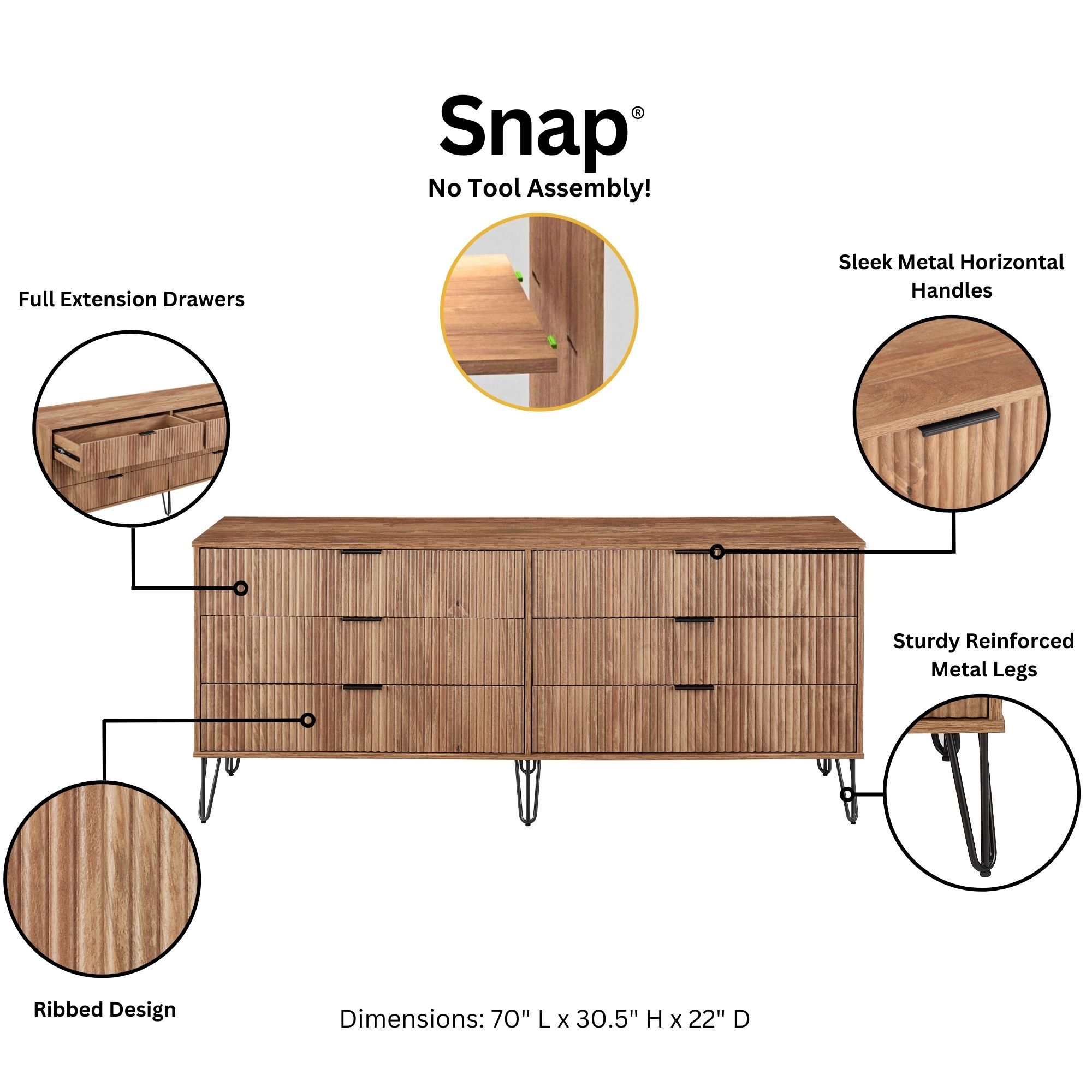 DUMBO 6-Drawer Low MDF Double Dresser