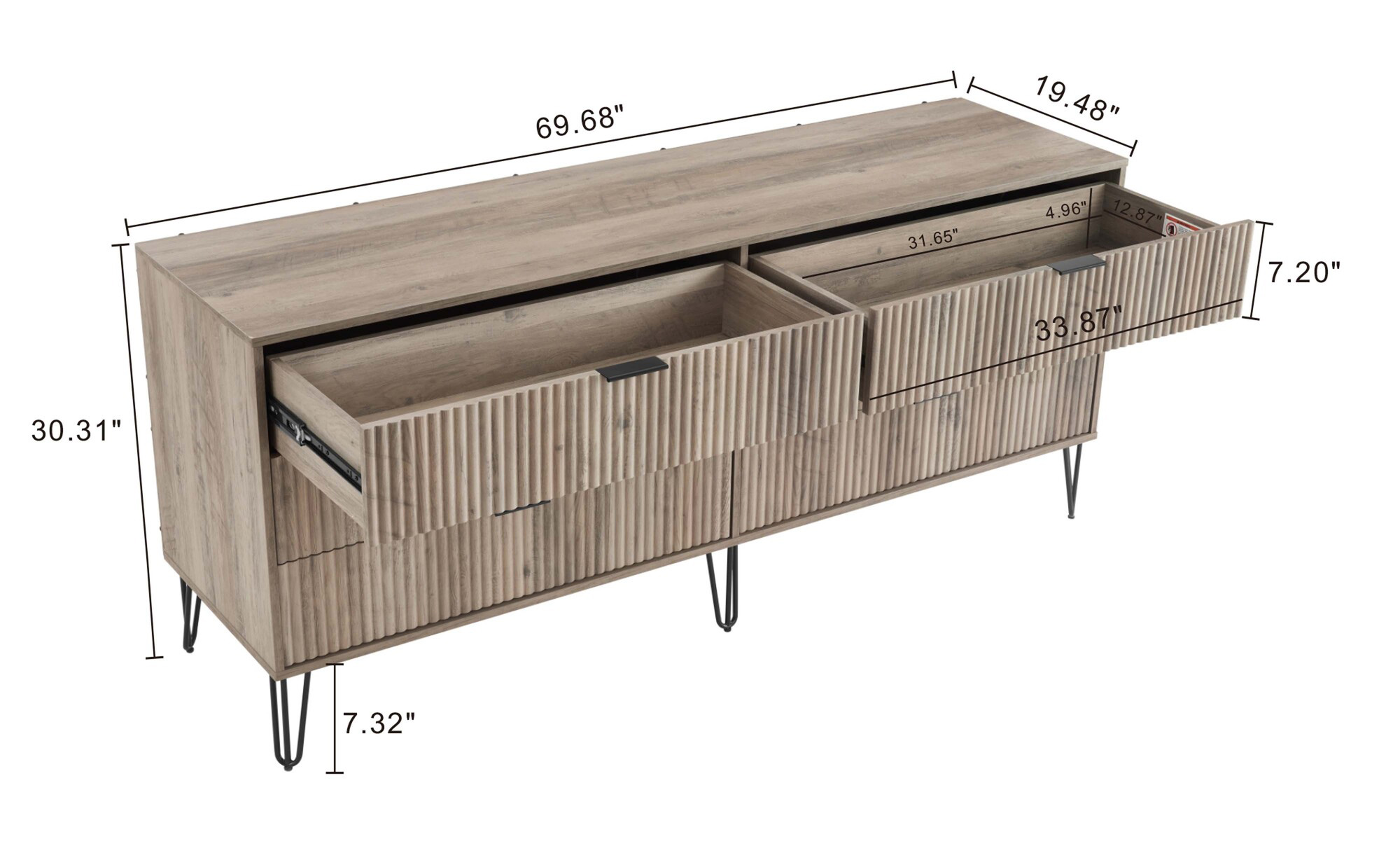 DUMBO 6-Drawer Low MDF Double Dresser