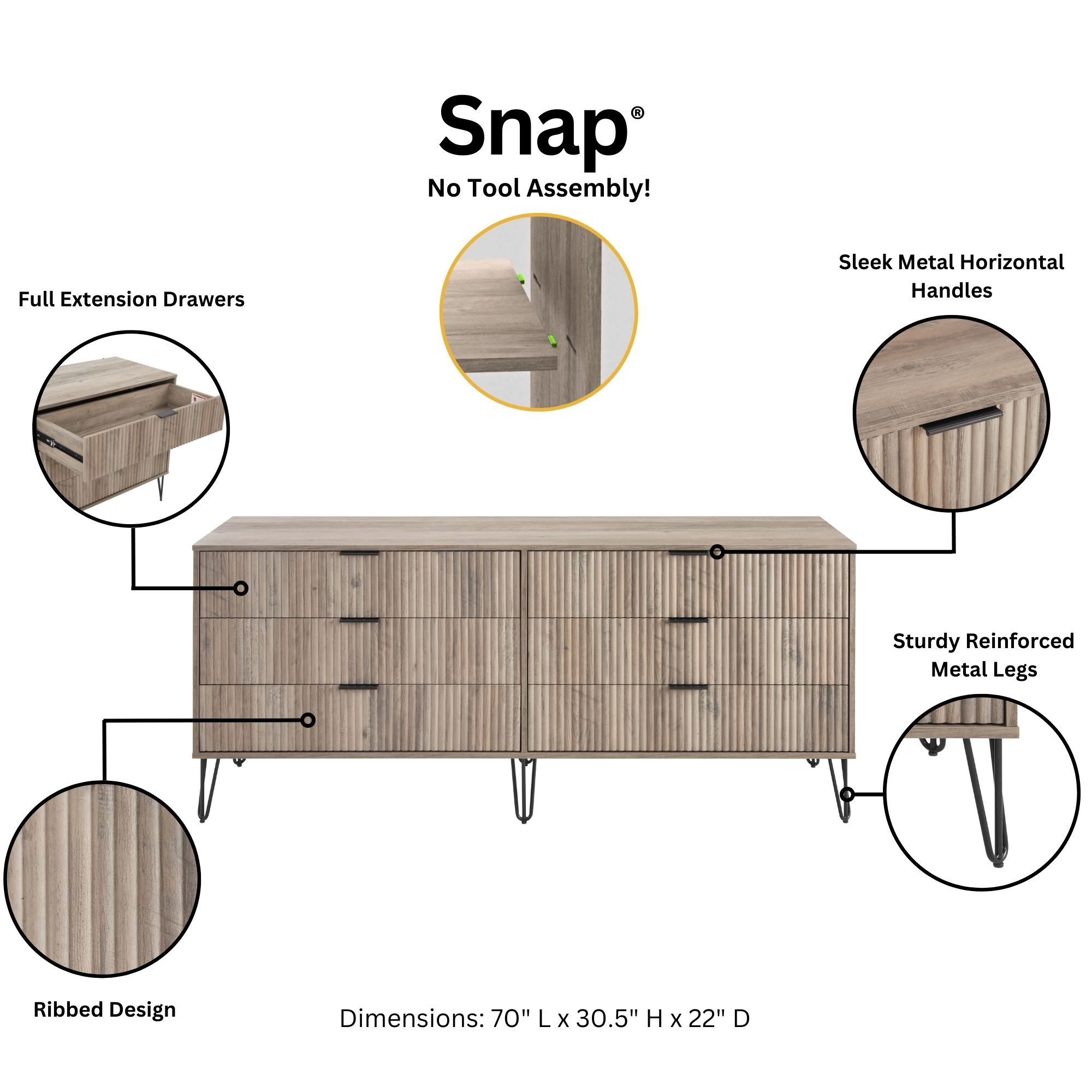 DUMBO 6-Drawer Low MDF Double Dresser