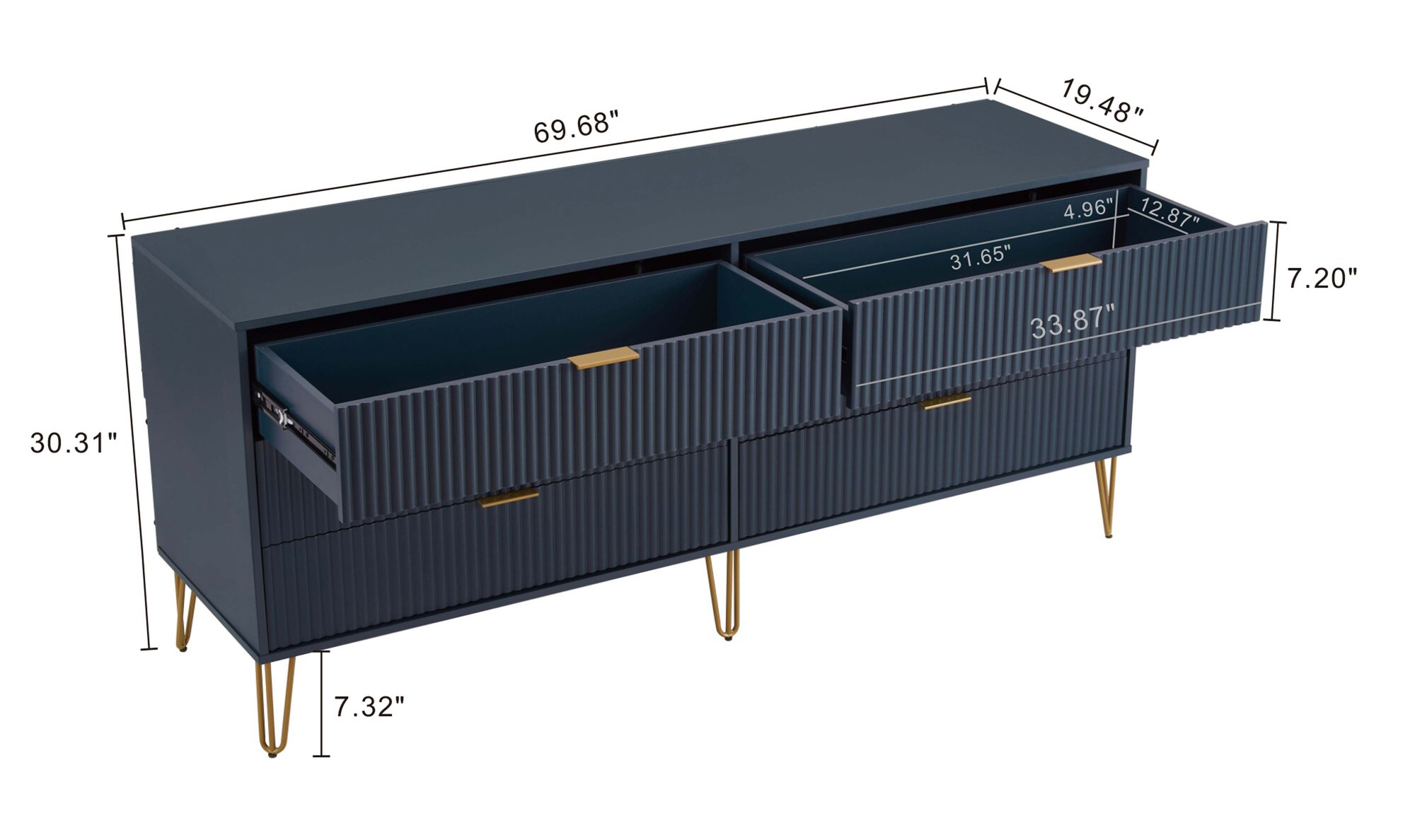 DUMBO 6-Drawer Low MDF Double Dresser