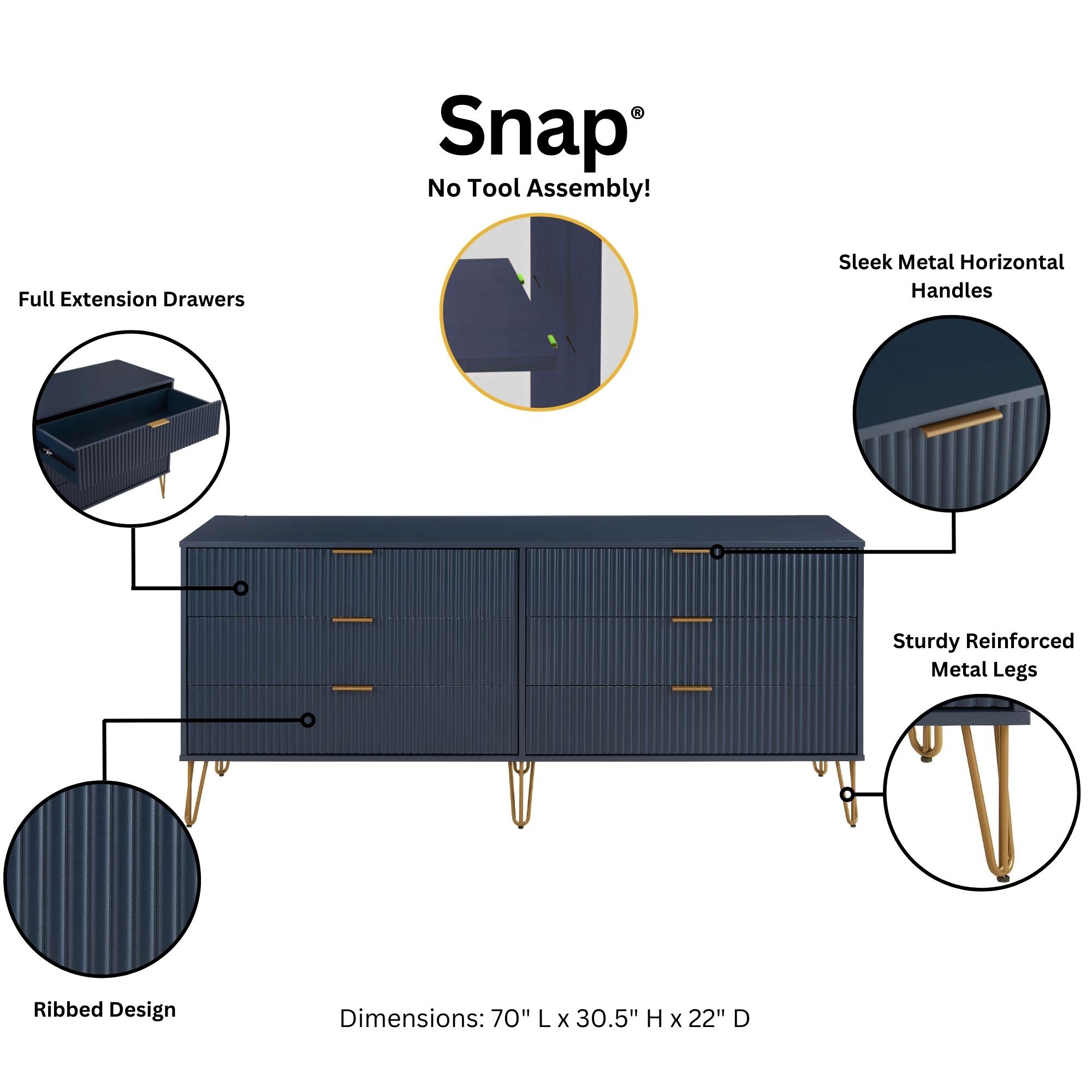 DUMBO 6-Drawer Low MDF Double Dresser