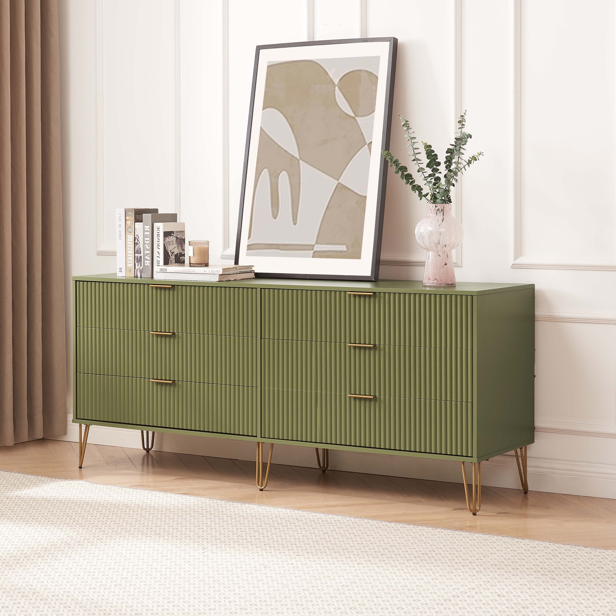 Olive Green Manhattan Comfort DUMBO 6-Drawer Double Dresser