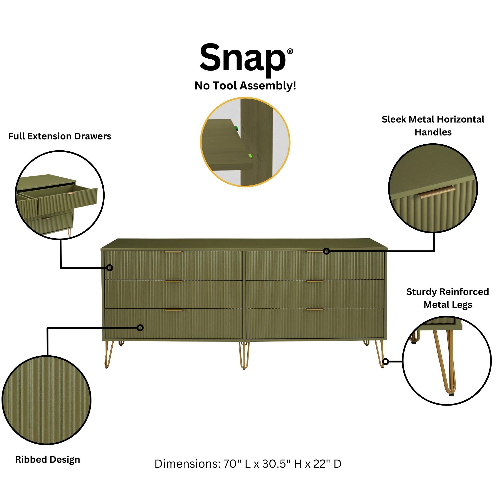 Manhattan Comfort DUMBO Olive Green Drawer Double Dresser Information