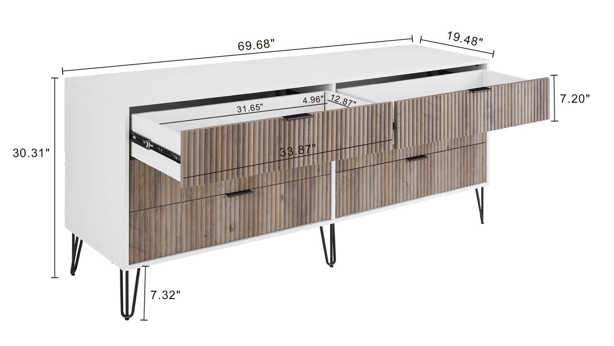 DUMBO 6-Drawer Low MDF Double Dresser