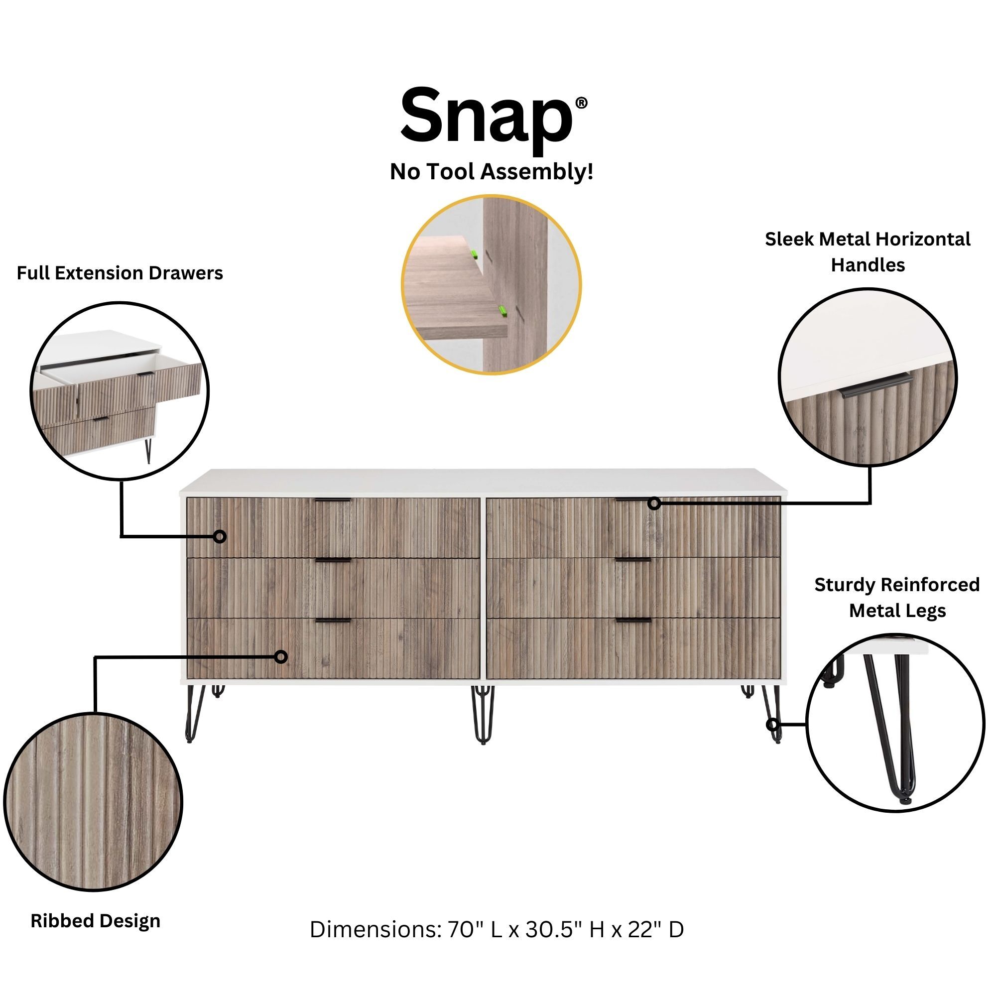 DUMBO 6-Drawer Low MDF Double Dresser