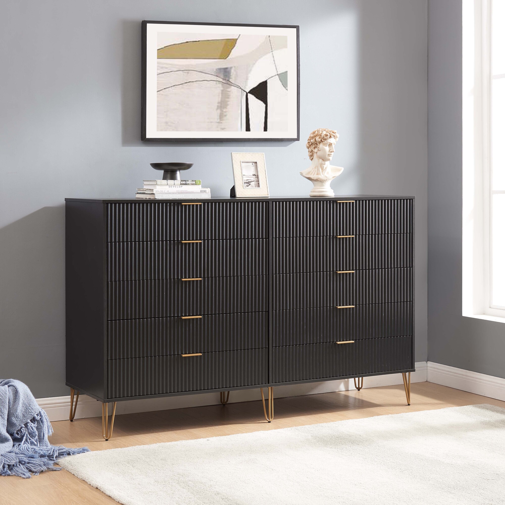 DUMBO 10-Drawer Tall MDF Double Dresser