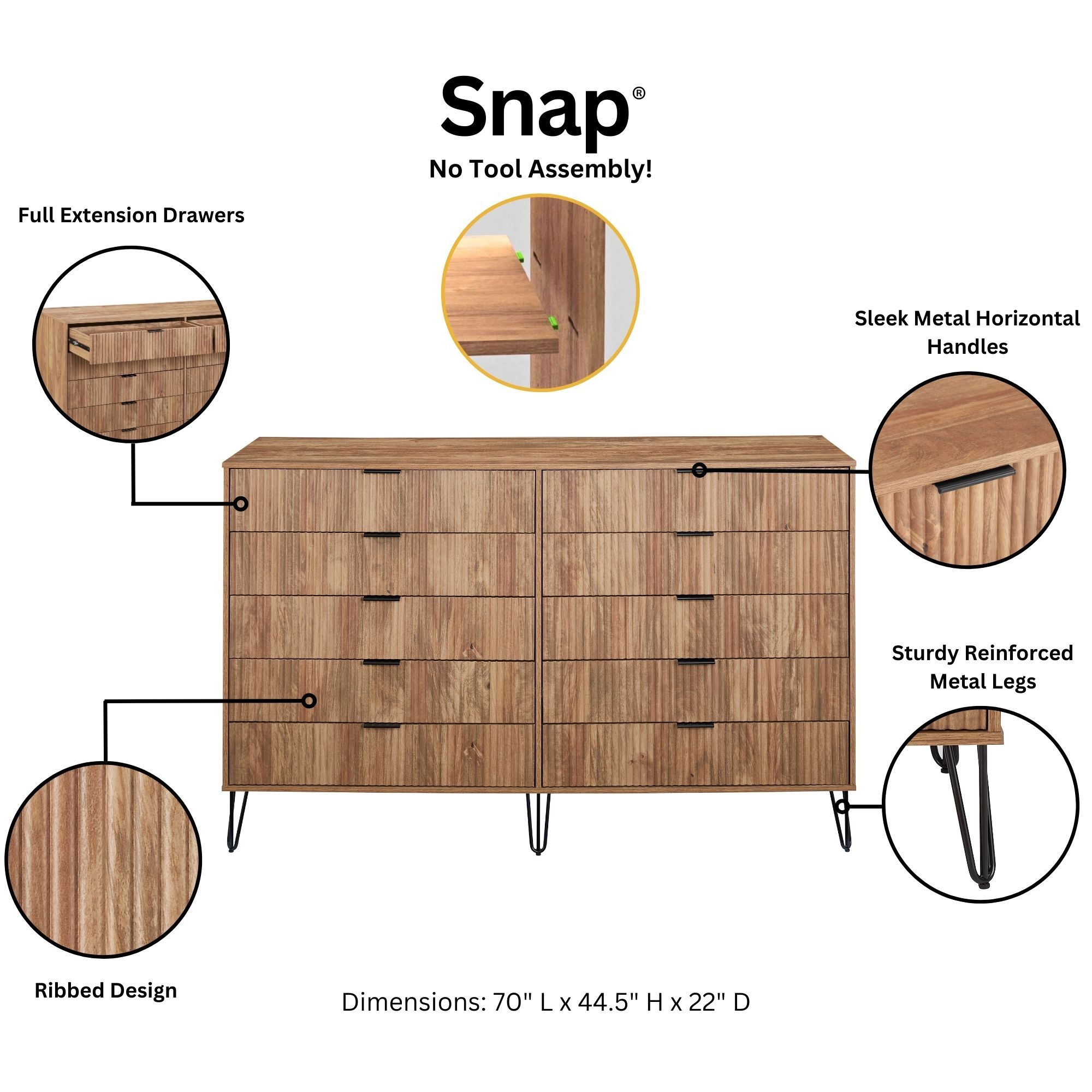 DUMBO 10-Drawer Tall MDF Double Dresser