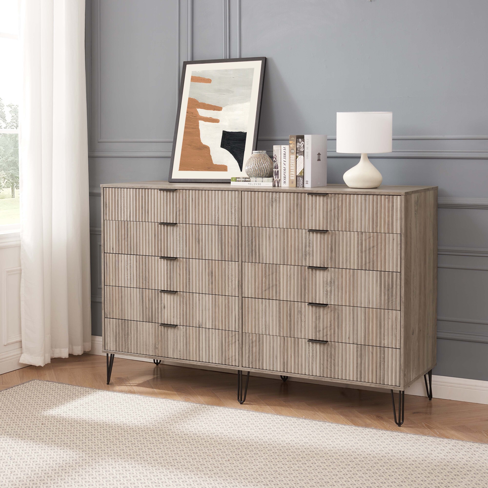DUMBO 10-Drawer Tall MDF Double Dresser