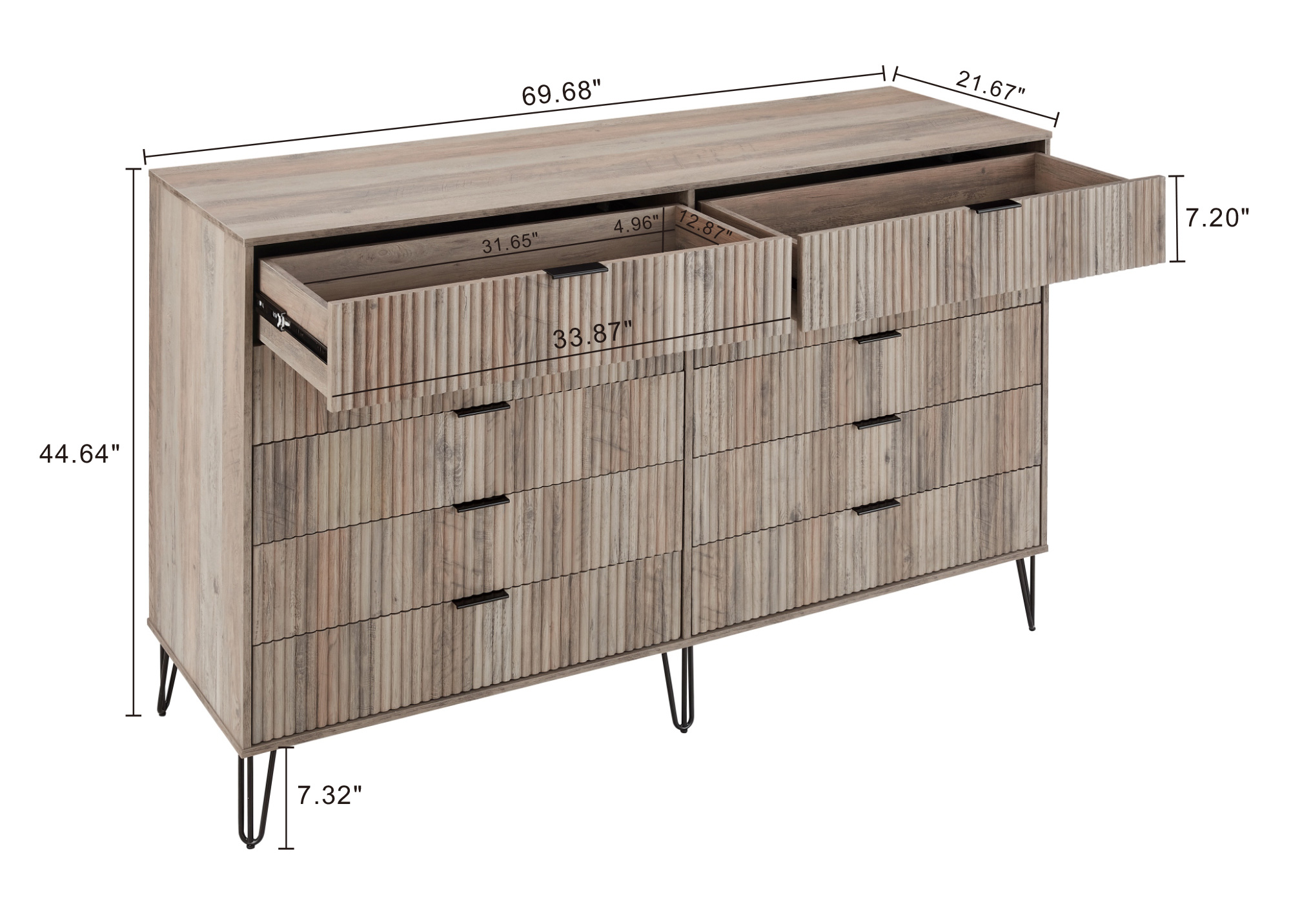 DUMBO 10-Drawer Tall MDF Double Dresser