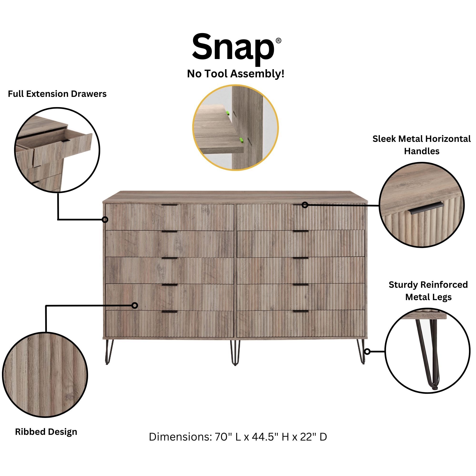 DUMBO 10-Drawer Tall MDF Double Dresser