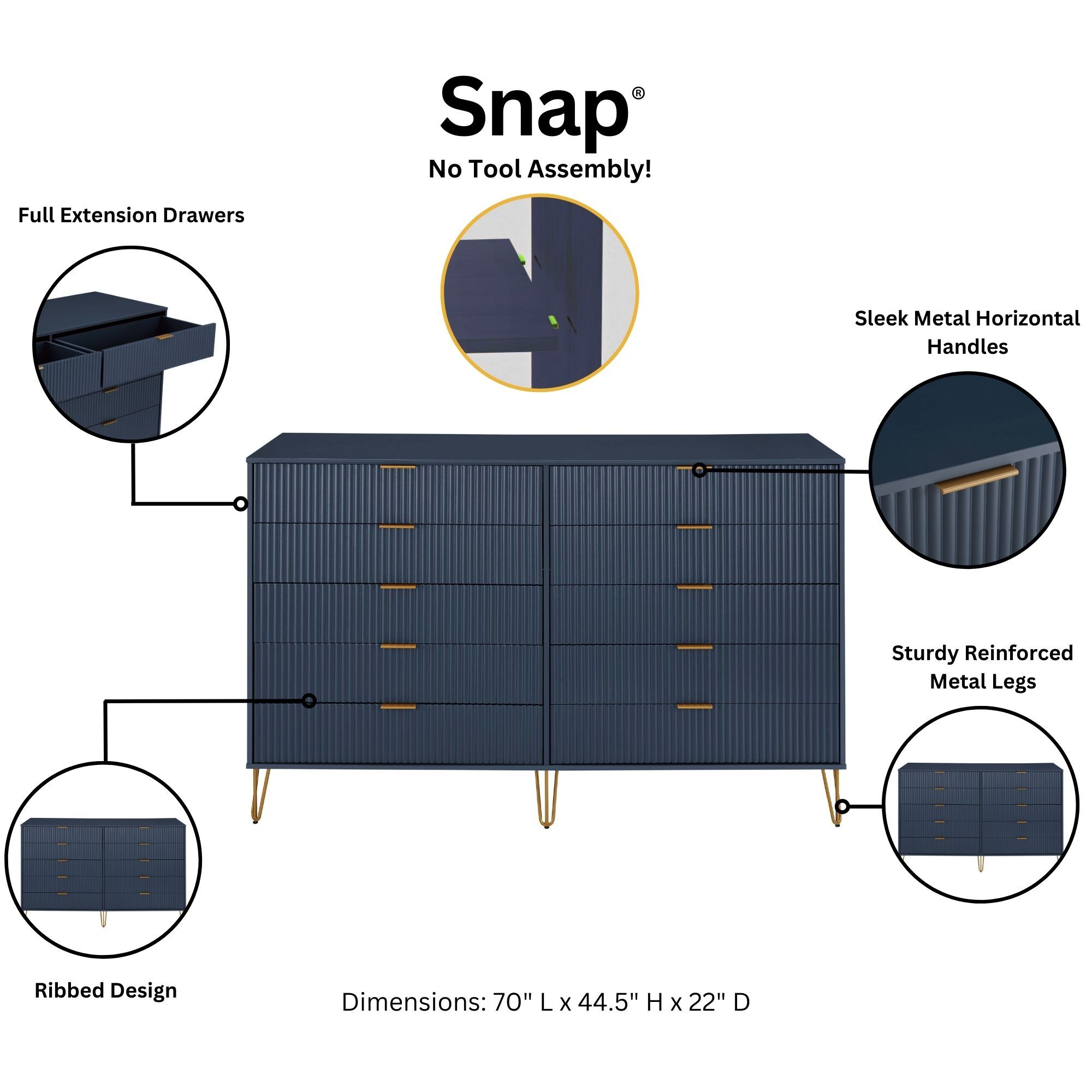 DUMBO 10-Drawer Tall MDF Double Dresser