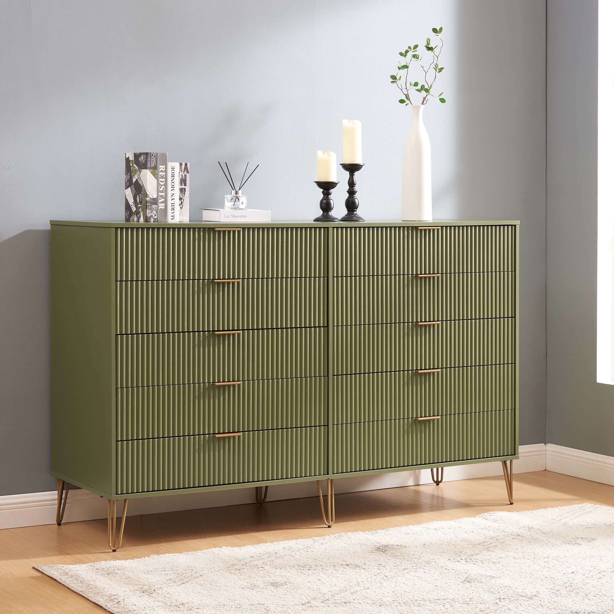 DUMBO 10-Drawer Tall MDF Double Dresser