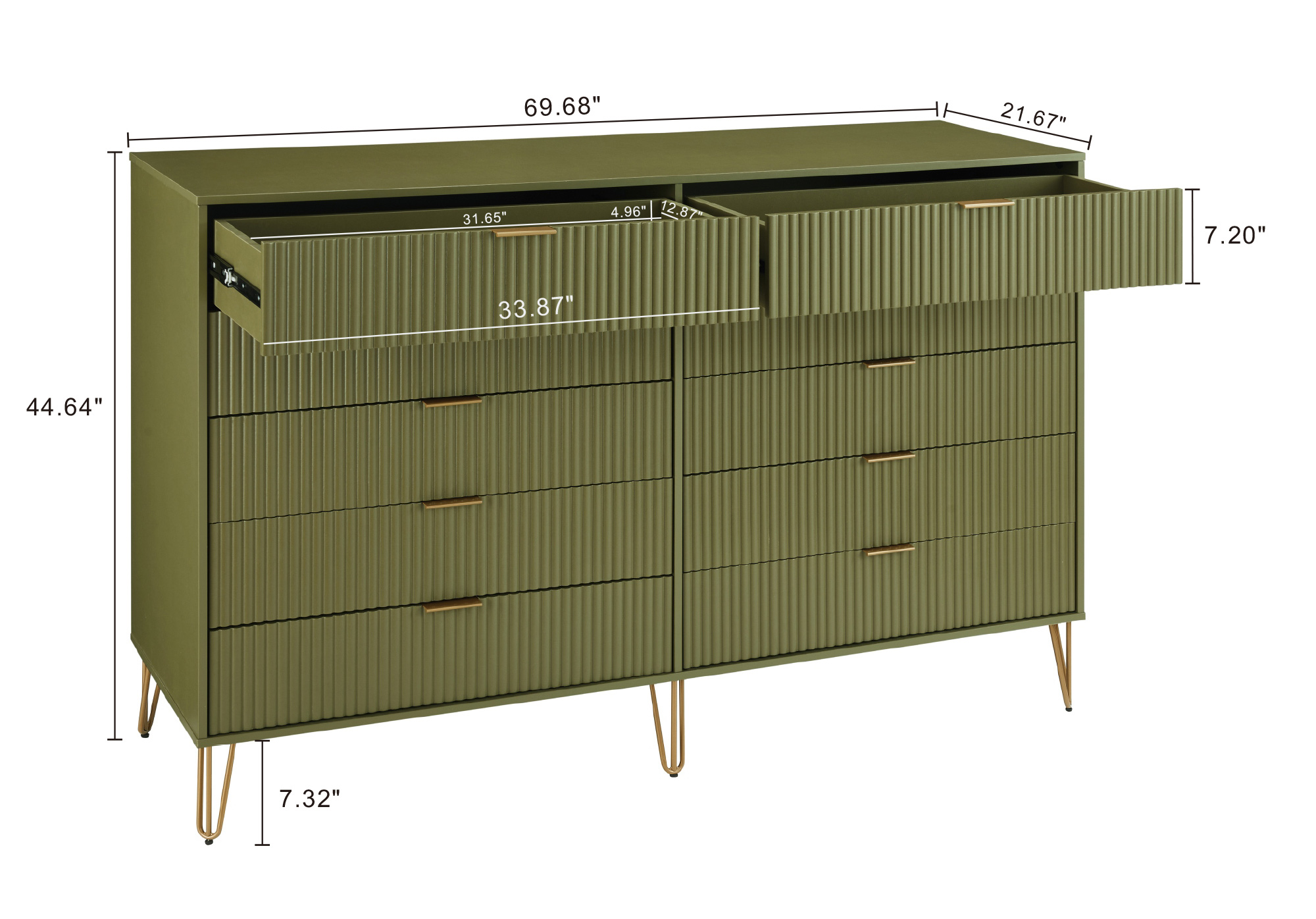 DUMBO 10-Drawer Tall MDF Double Dresser