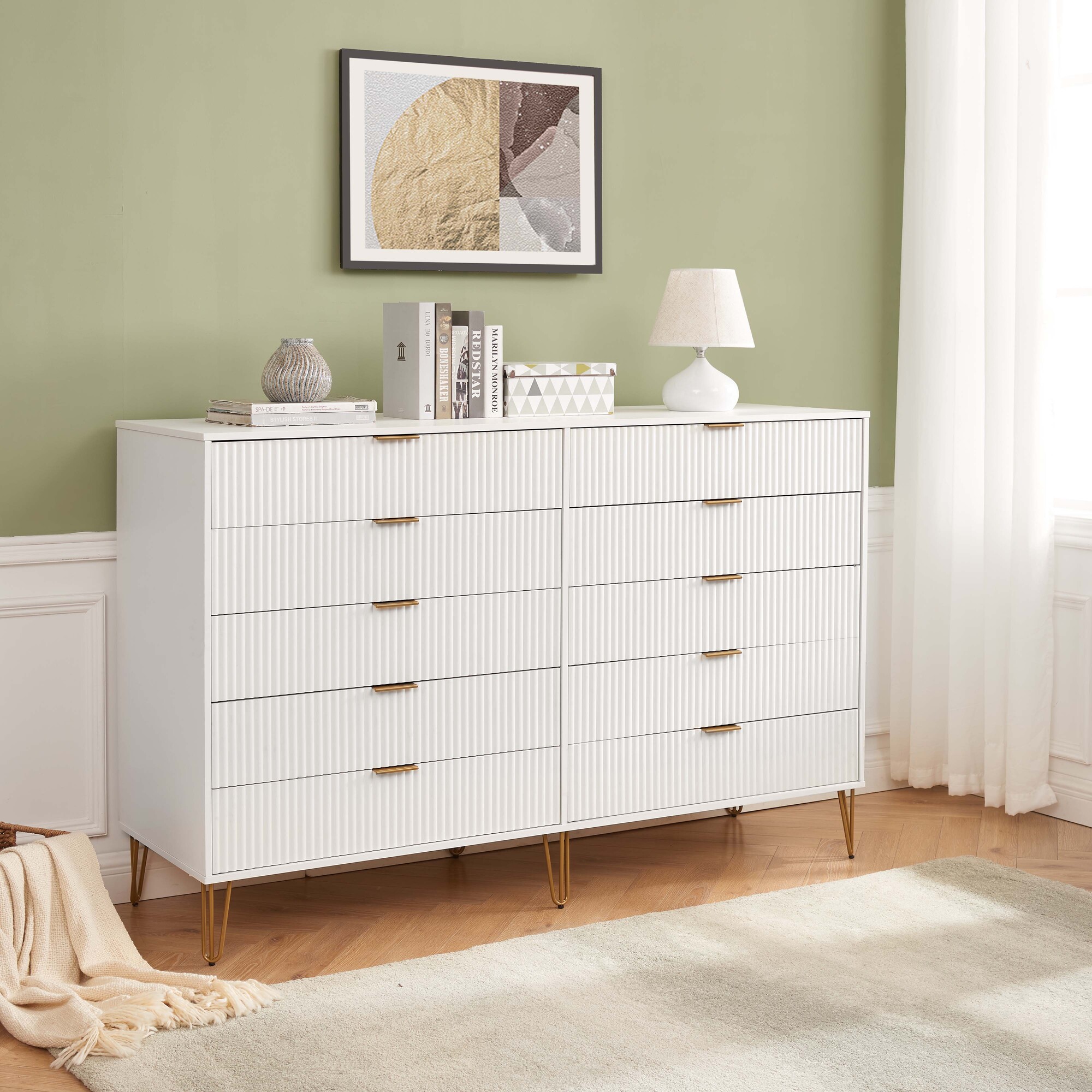 Danolapsi 8 Drawer Dresser for Bedroom, Fluted 54" Wide Modern Chest of Drawers