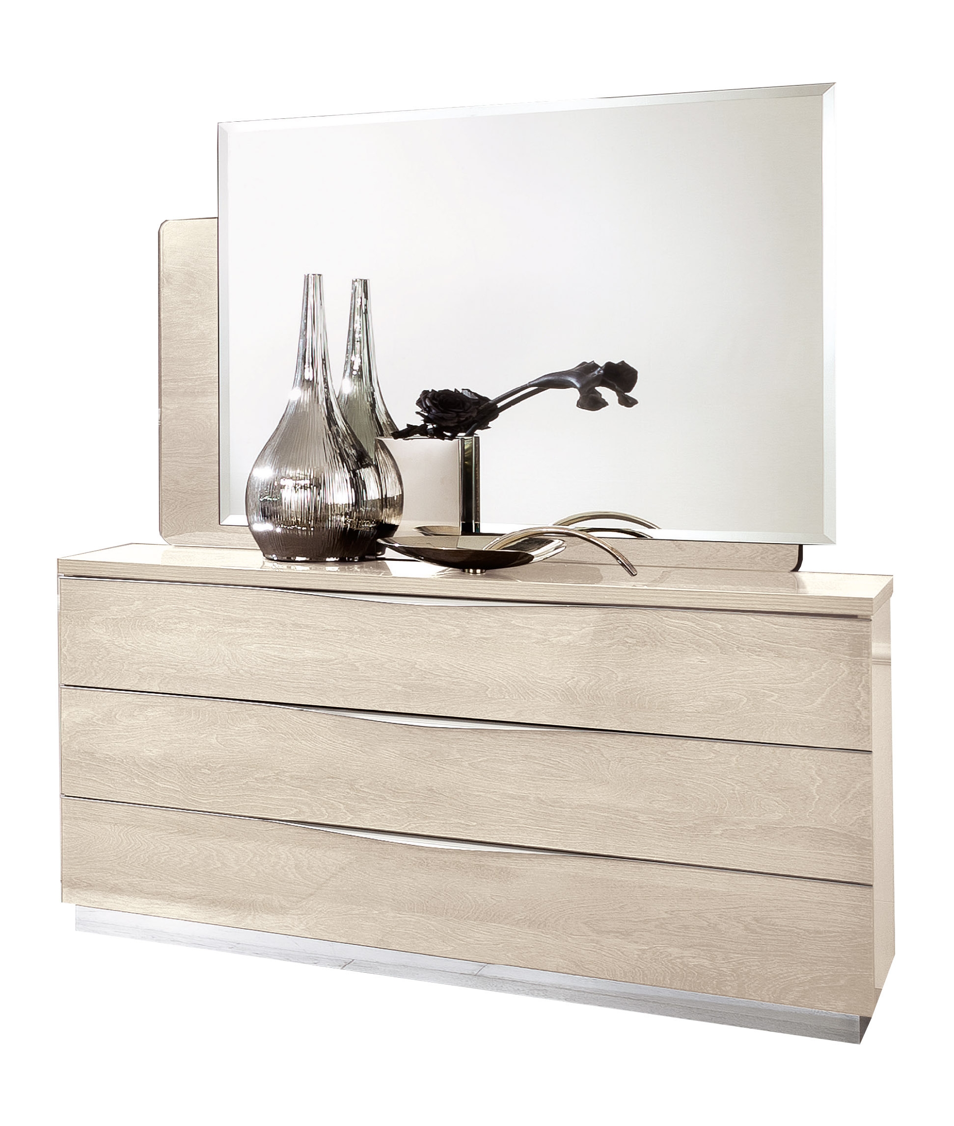 Platinum Sand Birch Gloss Modern Italian Large Dresser Chest of Drawers