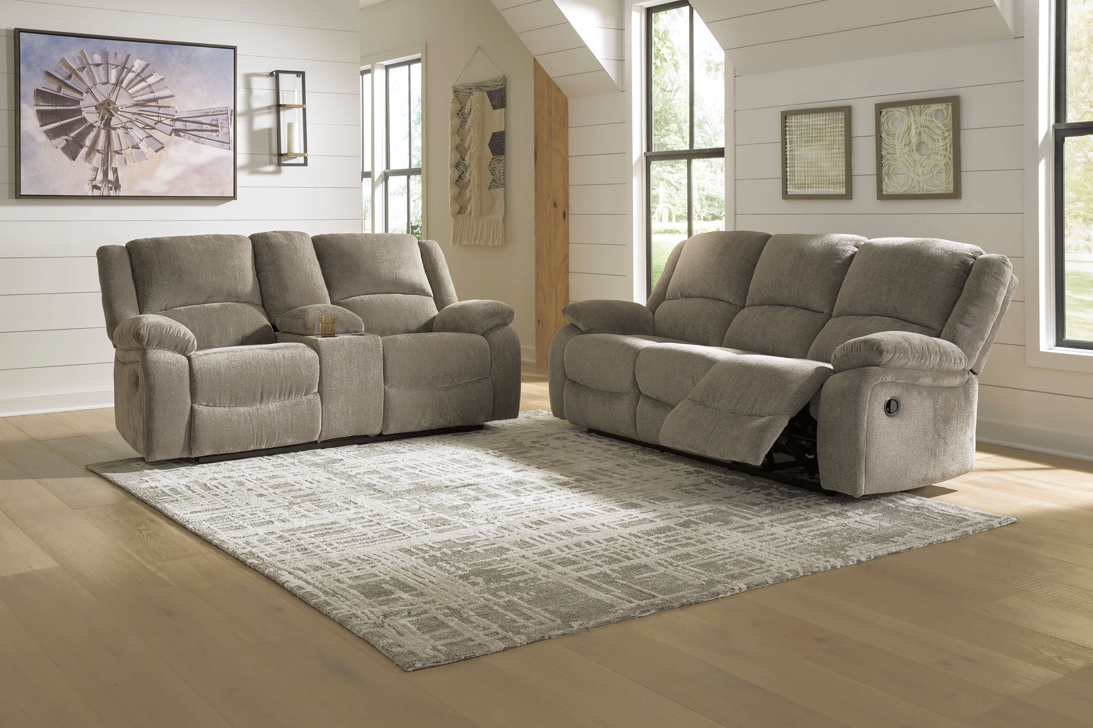 Draycoll Polyester Manual Reclining Living Room Set