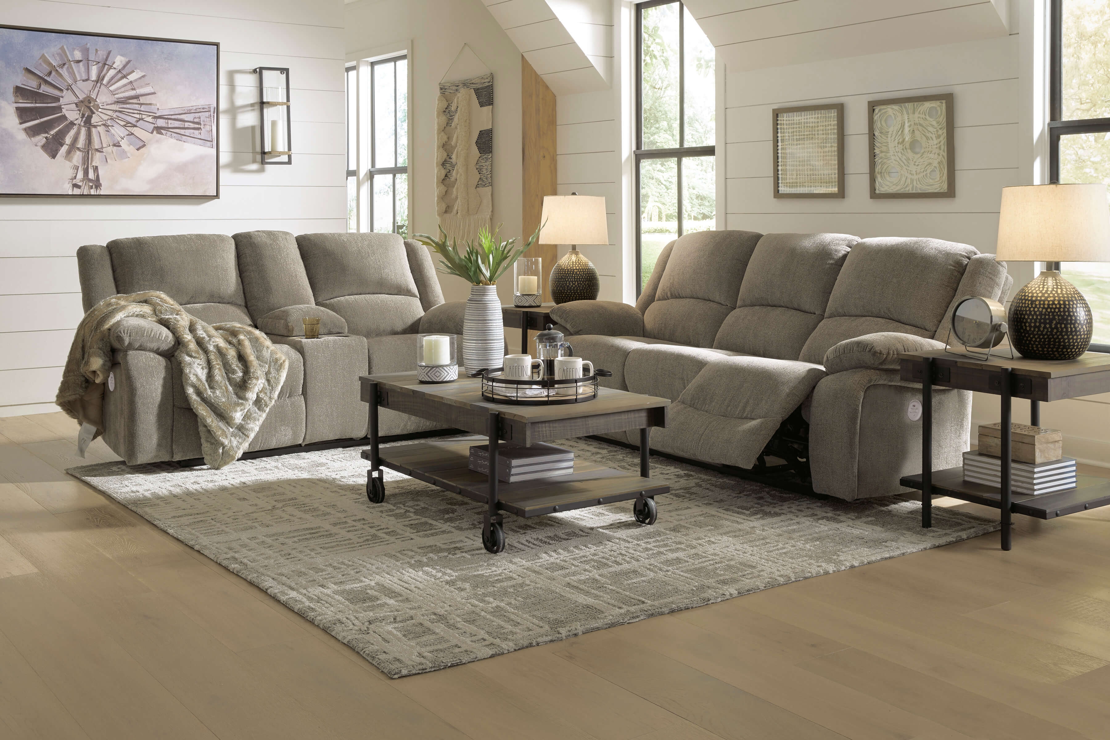 Draycoll Polyester Manual Reclining Living Room Set