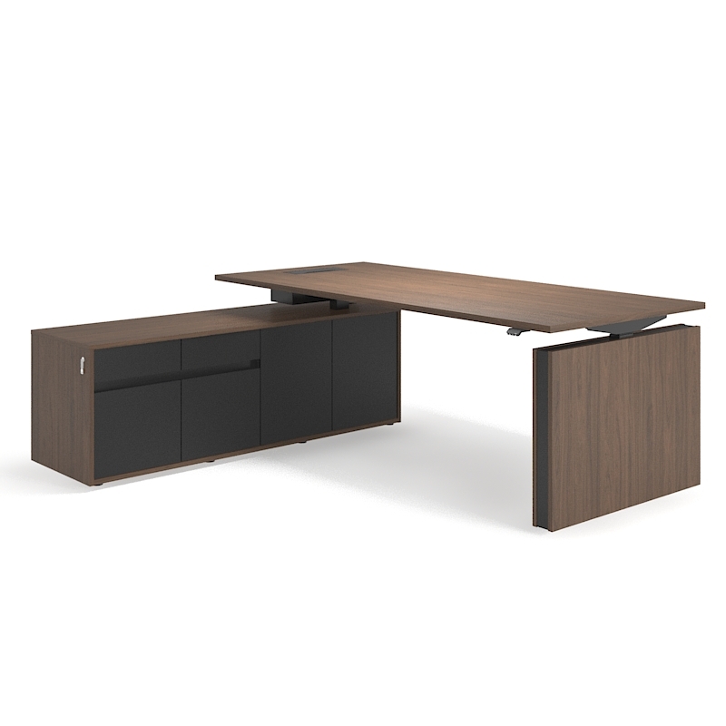 NARBUTAS Motion Executive Height Adj Melamine Desk w/Pedestal