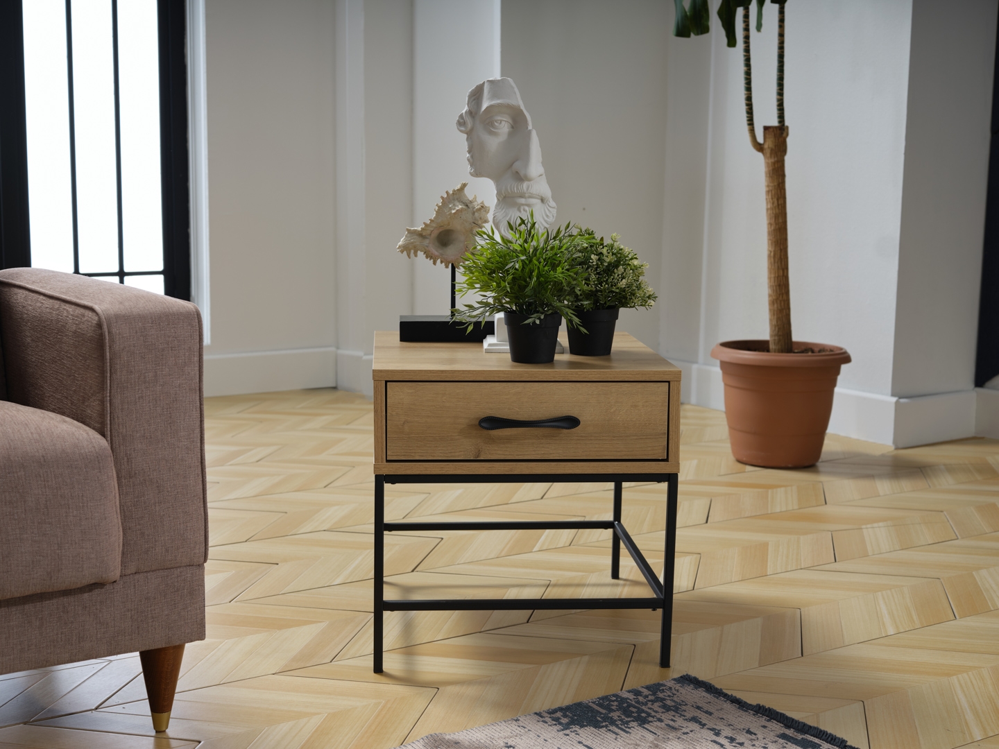 Drift Wood/Metal Rectangular Side Table
