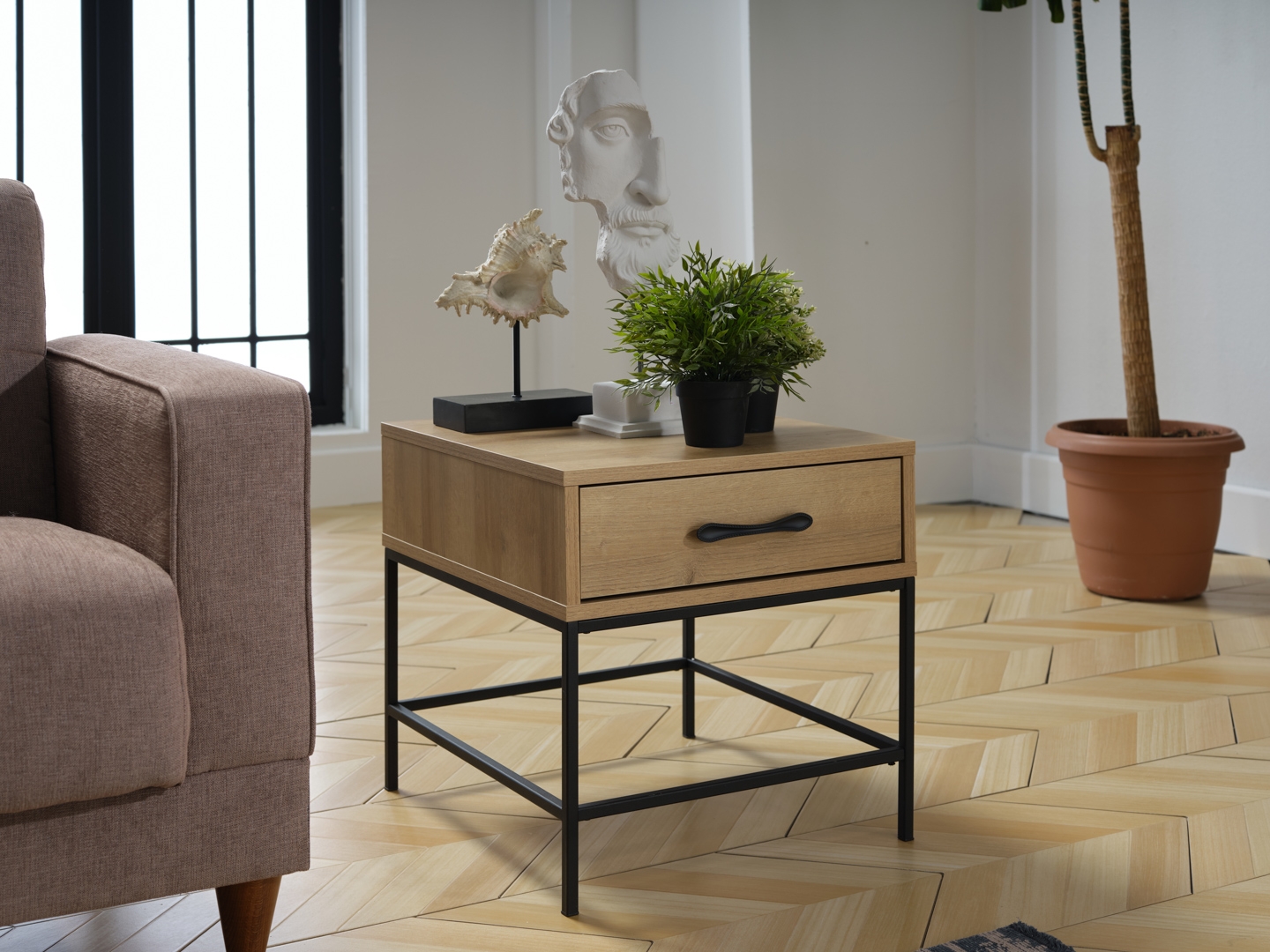 Drift Wood/Metal Rectangular Side Table