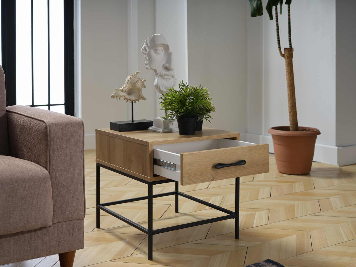 Drift Wood/Metal Rectangular Side Table