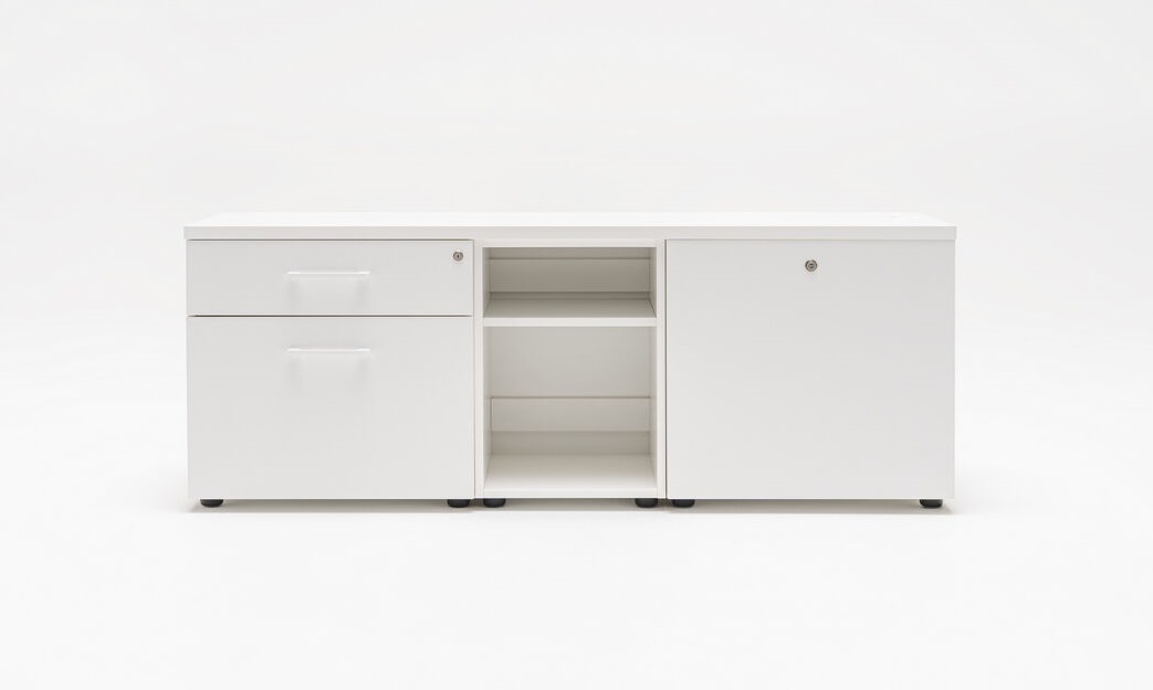 Standard Office Managerial Cabinet w/3 Drawers, 2 Open Shelves & Grommet