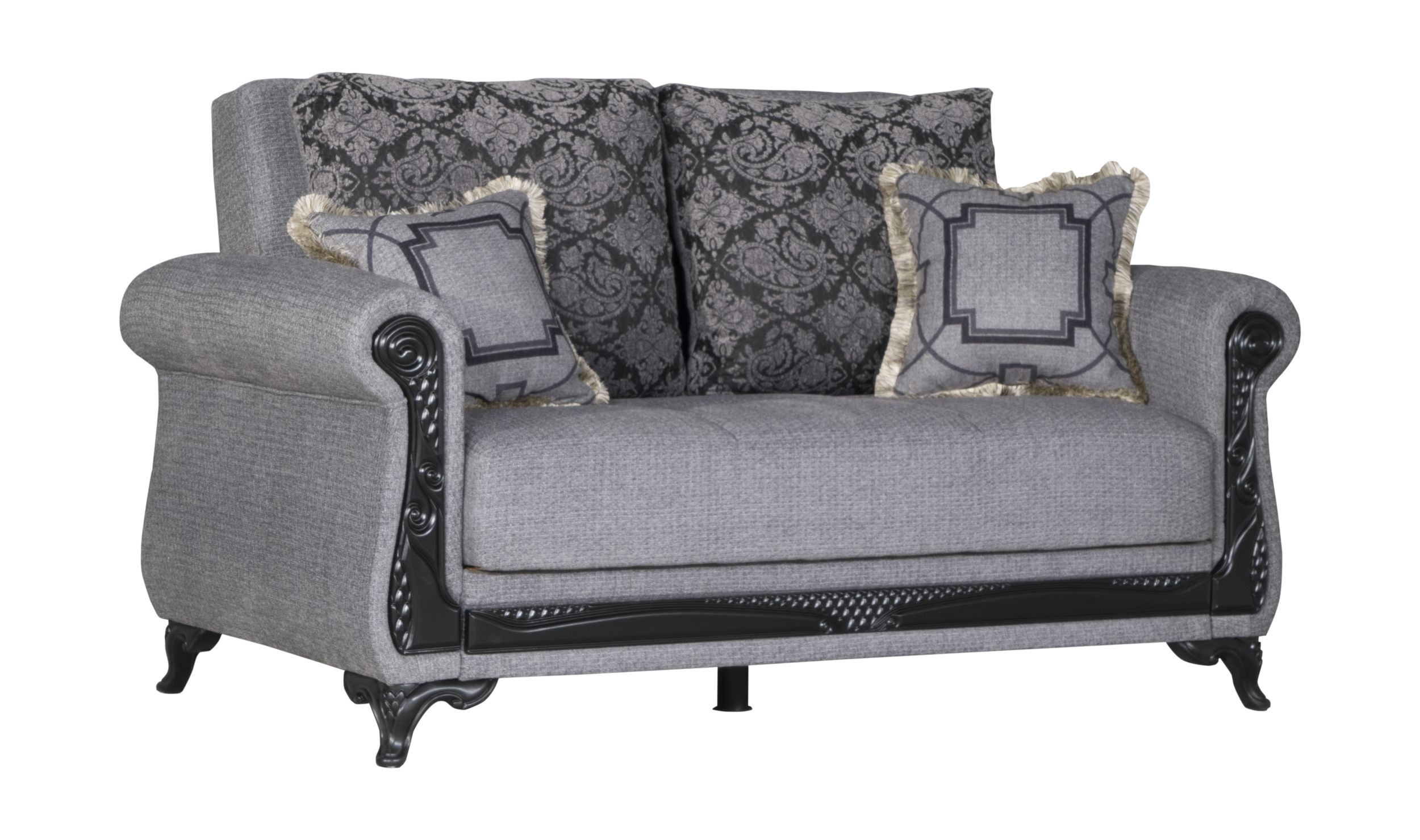 SM Breda Fabric Storage Sleeper Loveseat with Wood Trim
